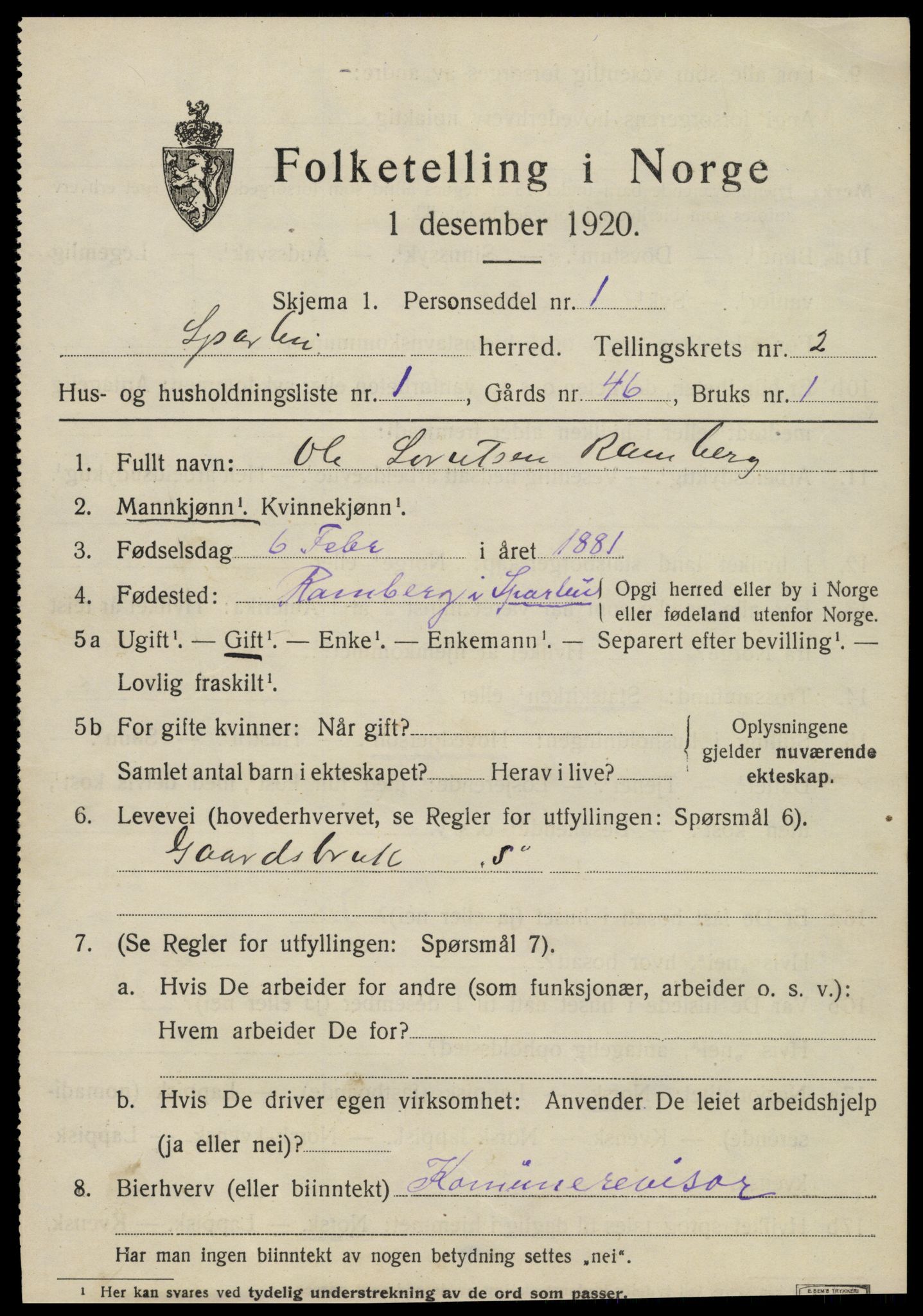 SAT, 1920 census for Sparbu, 1920, p. 3211