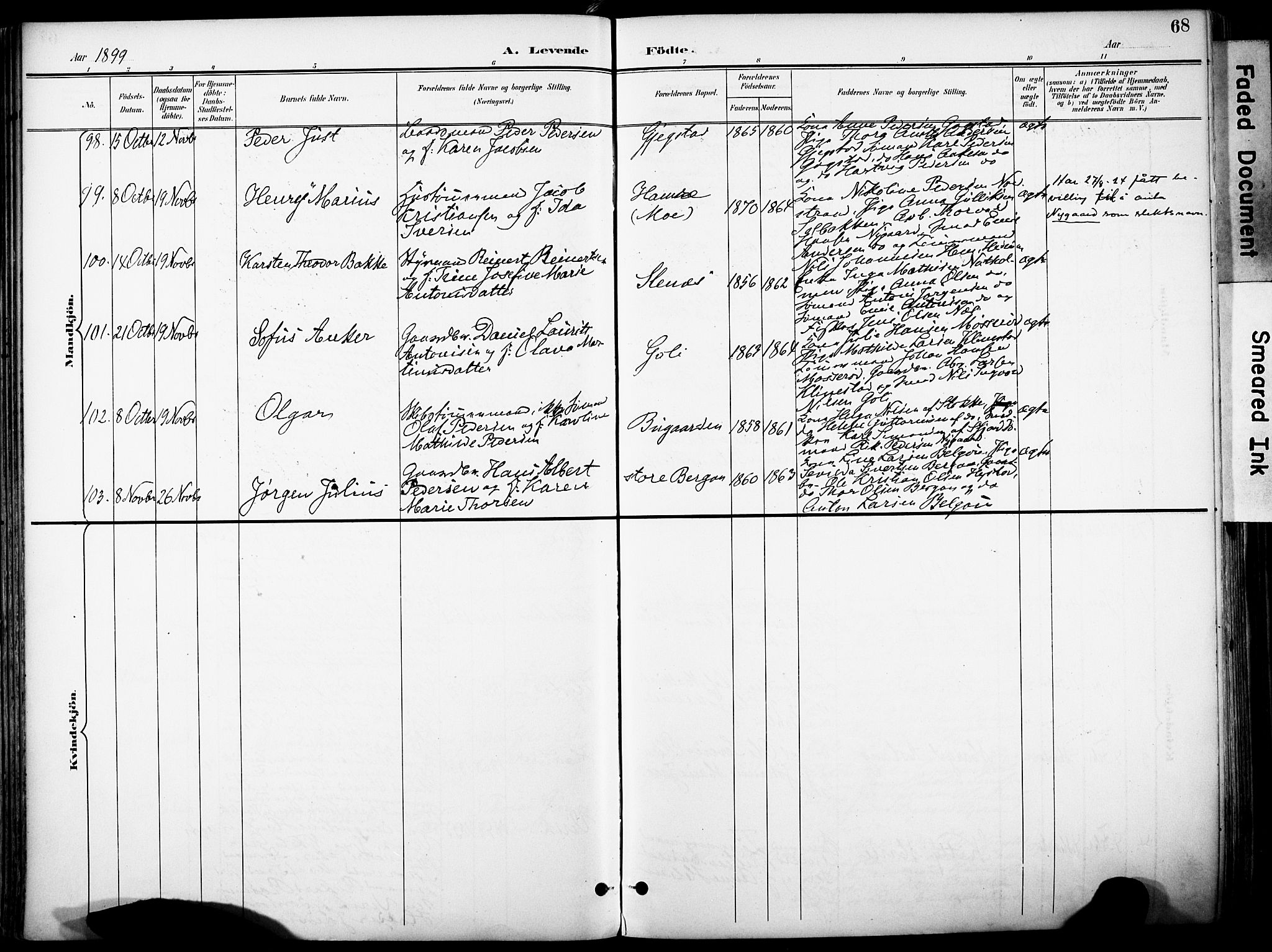 Sandar kirkebøker, AV/SAKO-A-243/F/Fa/L0014: Parish register (official) no. 14, 1896-1909, p. 68