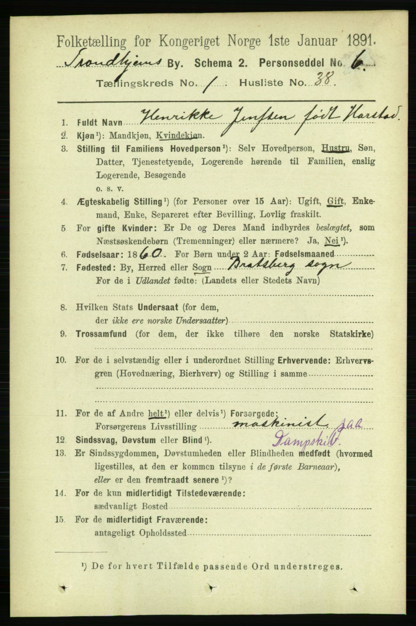 RA, 1891 census for 1601 Trondheim, 1891, p. 3065