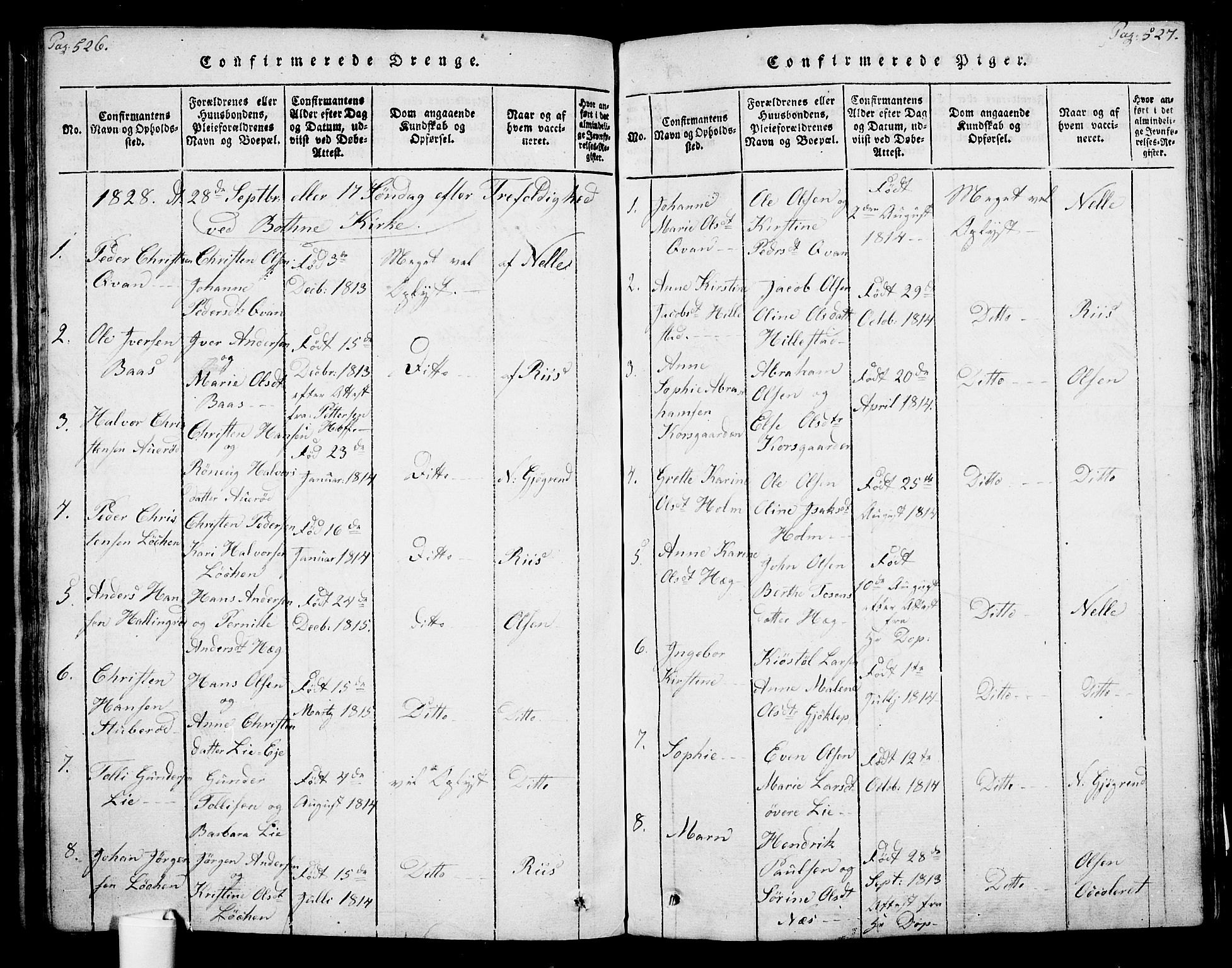 Botne kirkebøker, SAKO/A-340/F/Fa/L0005: Parish register (official) no. I 5, 1814-1836, p. 526-527