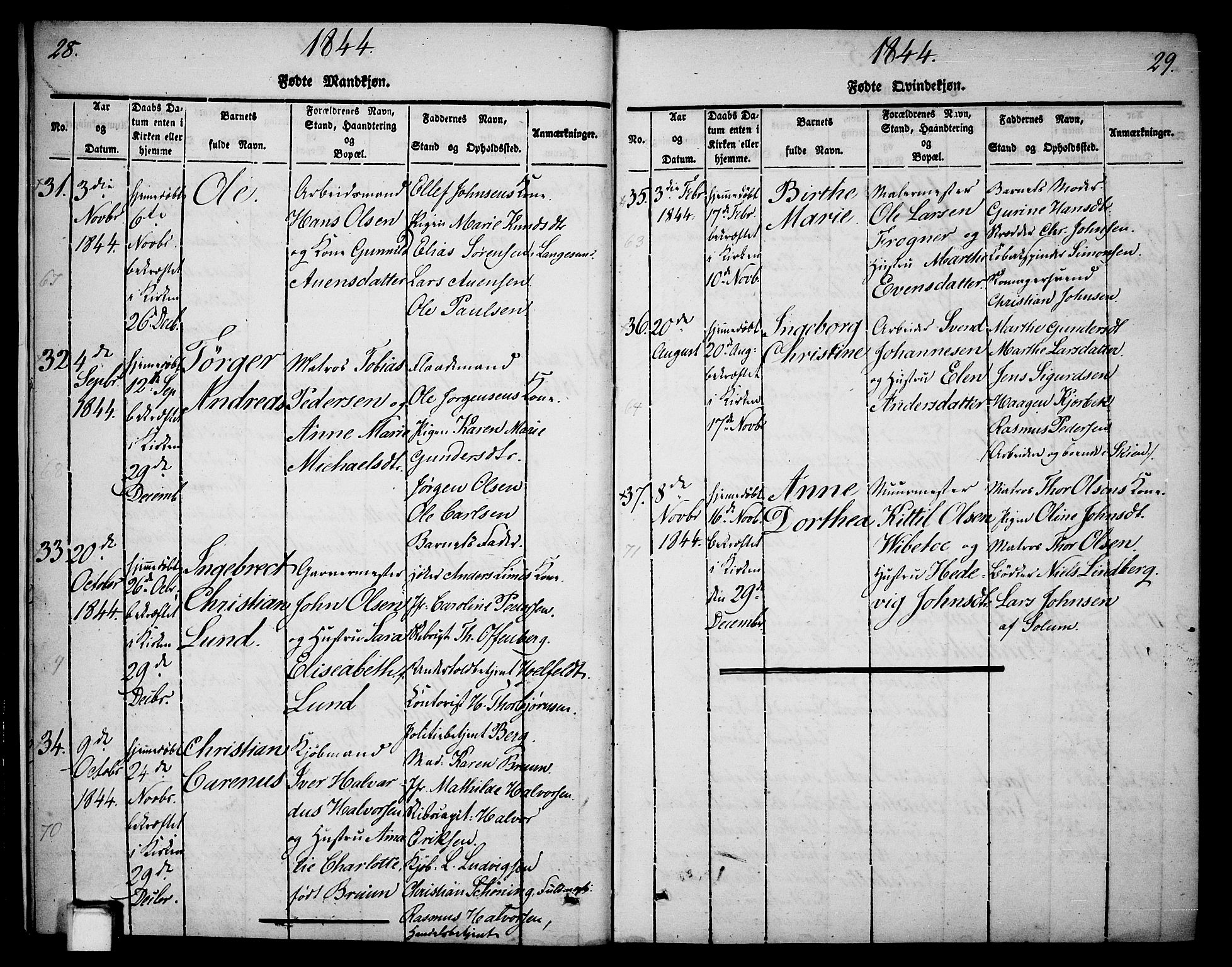 Skien kirkebøker, AV/SAKO-A-302/G/Ga/L0003: Parish register (copy) no. 3, 1843-1847, p. 28-29