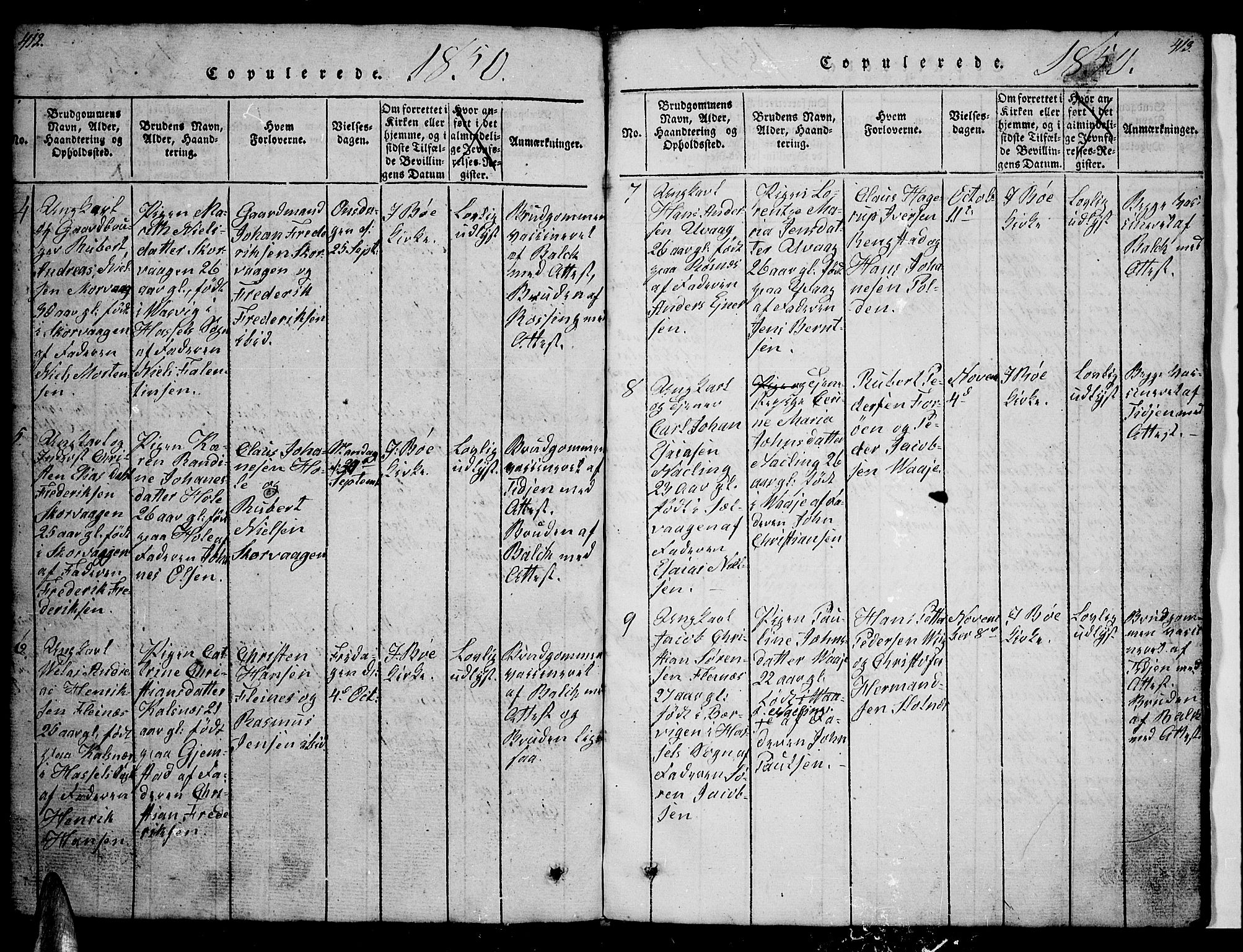 Ministerialprotokoller, klokkerbøker og fødselsregistre - Nordland, AV/SAT-A-1459/891/L1312: Parish register (copy) no. 891C01, 1820-1856, p. 412-413