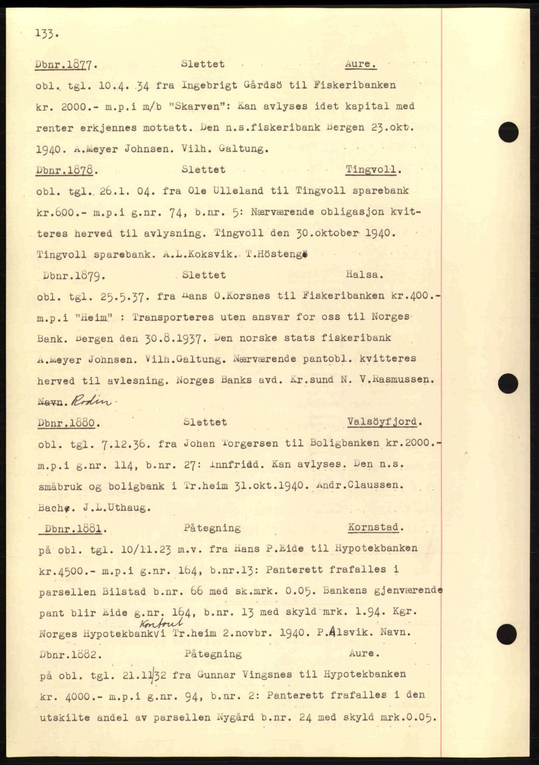 Nordmøre sorenskriveri, AV/SAT-A-4132/1/2/2Ca: Mortgage book no. C81, 1940-1945, Diary no: : 1877/1940