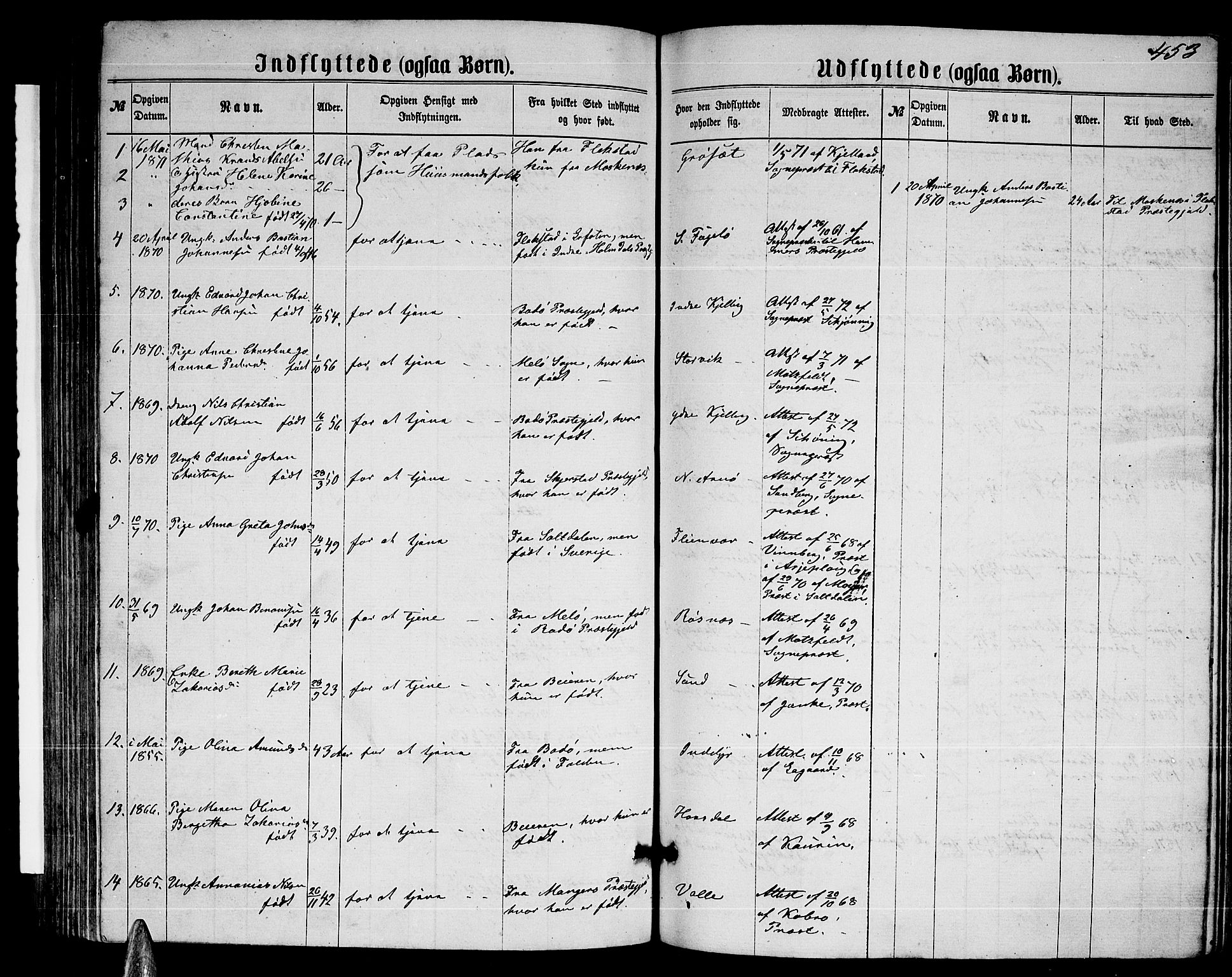 Ministerialprotokoller, klokkerbøker og fødselsregistre - Nordland, AV/SAT-A-1459/805/L0107: Parish register (copy) no. 805C03, 1862-1885, p. 453