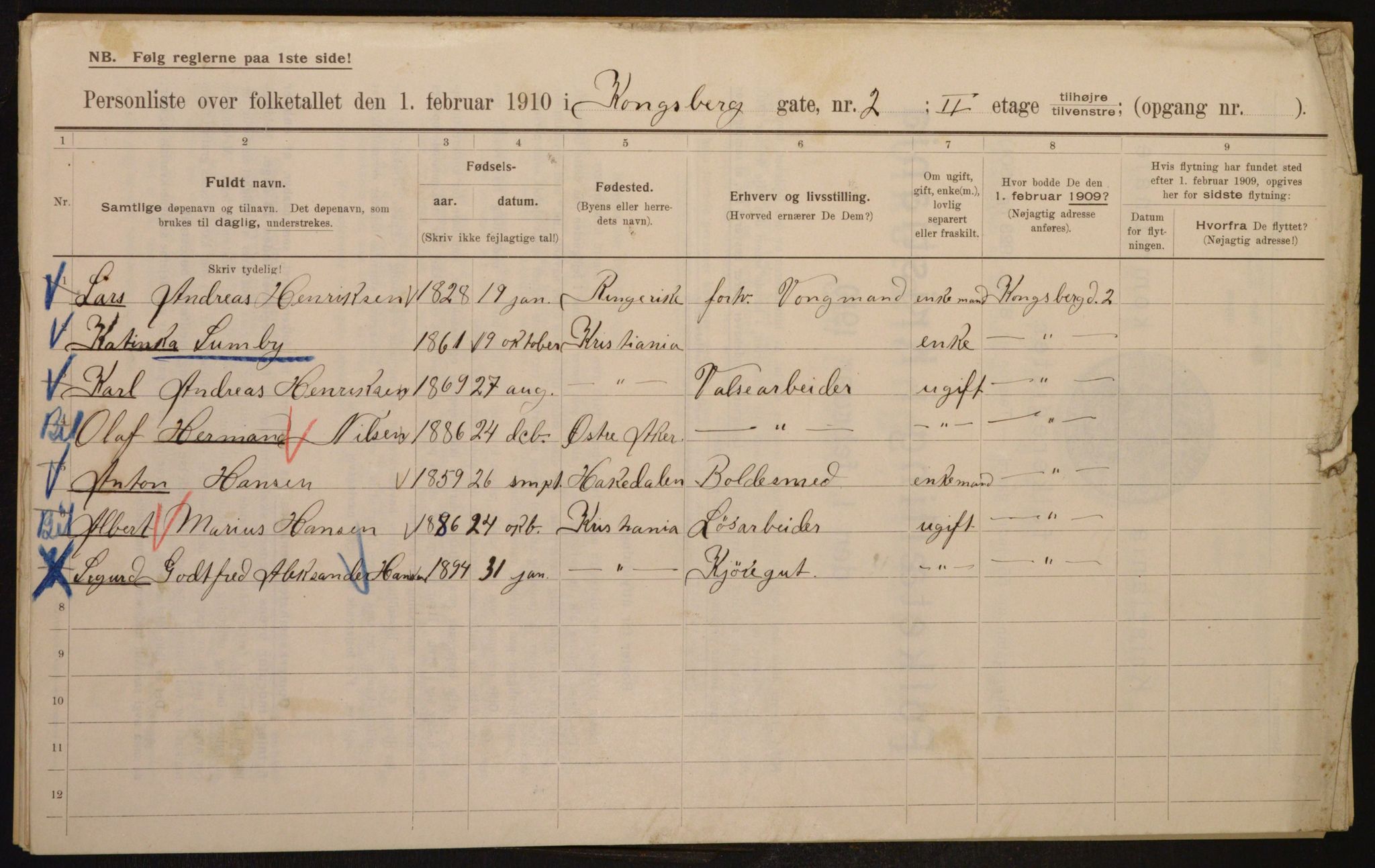 OBA, Municipal Census 1910 for Kristiania, 1910, p. 51213