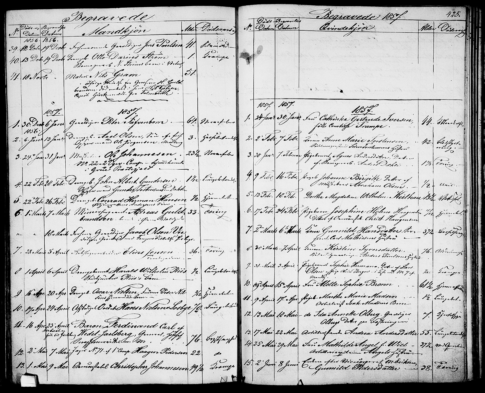 Garnisonsmenigheten Kirkebøker, AV/SAO-A-10846/G/Ga/L0005: Parish register (copy) no. 5, 1841-1860, p. 425