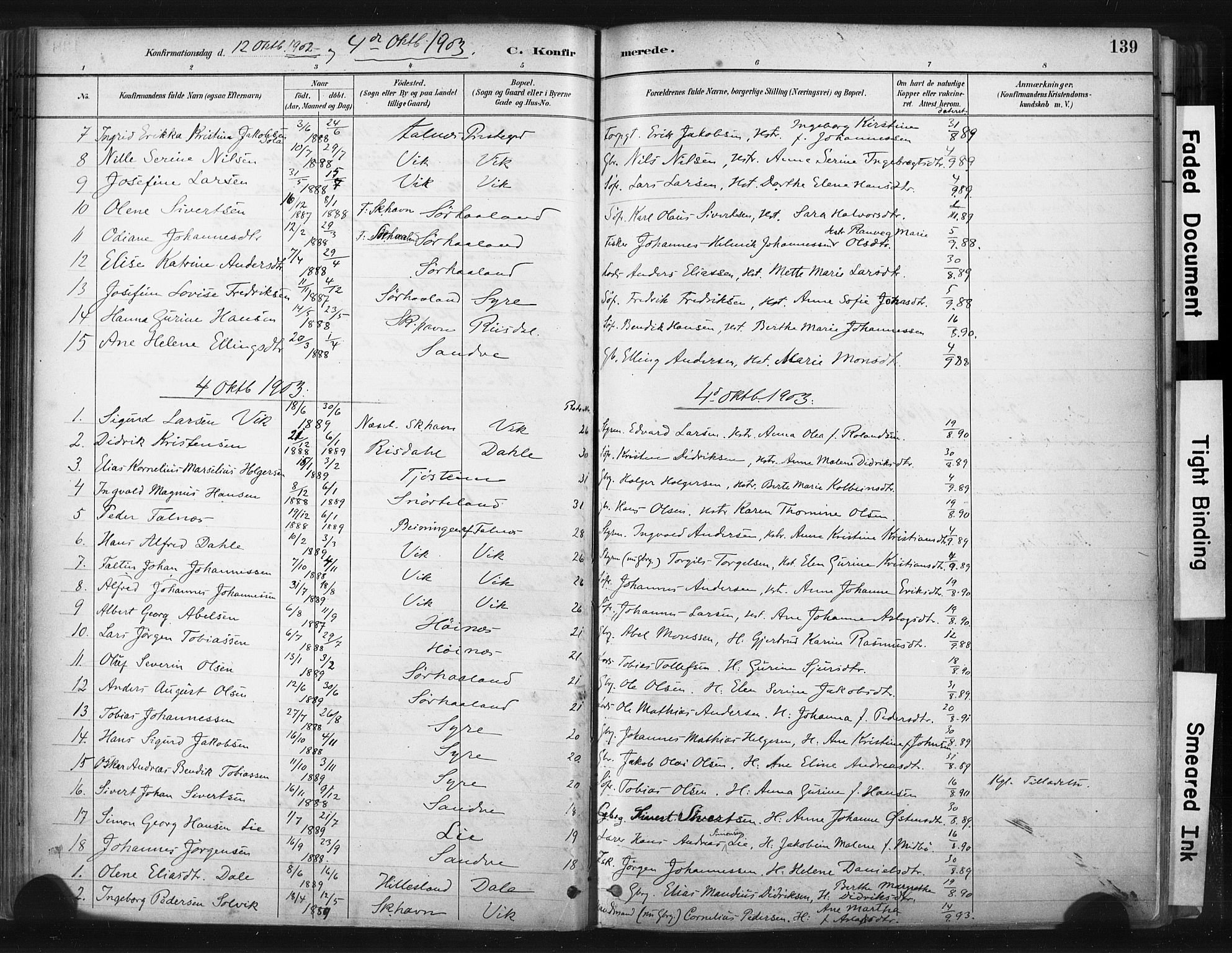 Skudenes sokneprestkontor, SAST/A -101849/H/Ha/Haa/L0009: Parish register (official) no. A 6, 1882-1912, p. 139