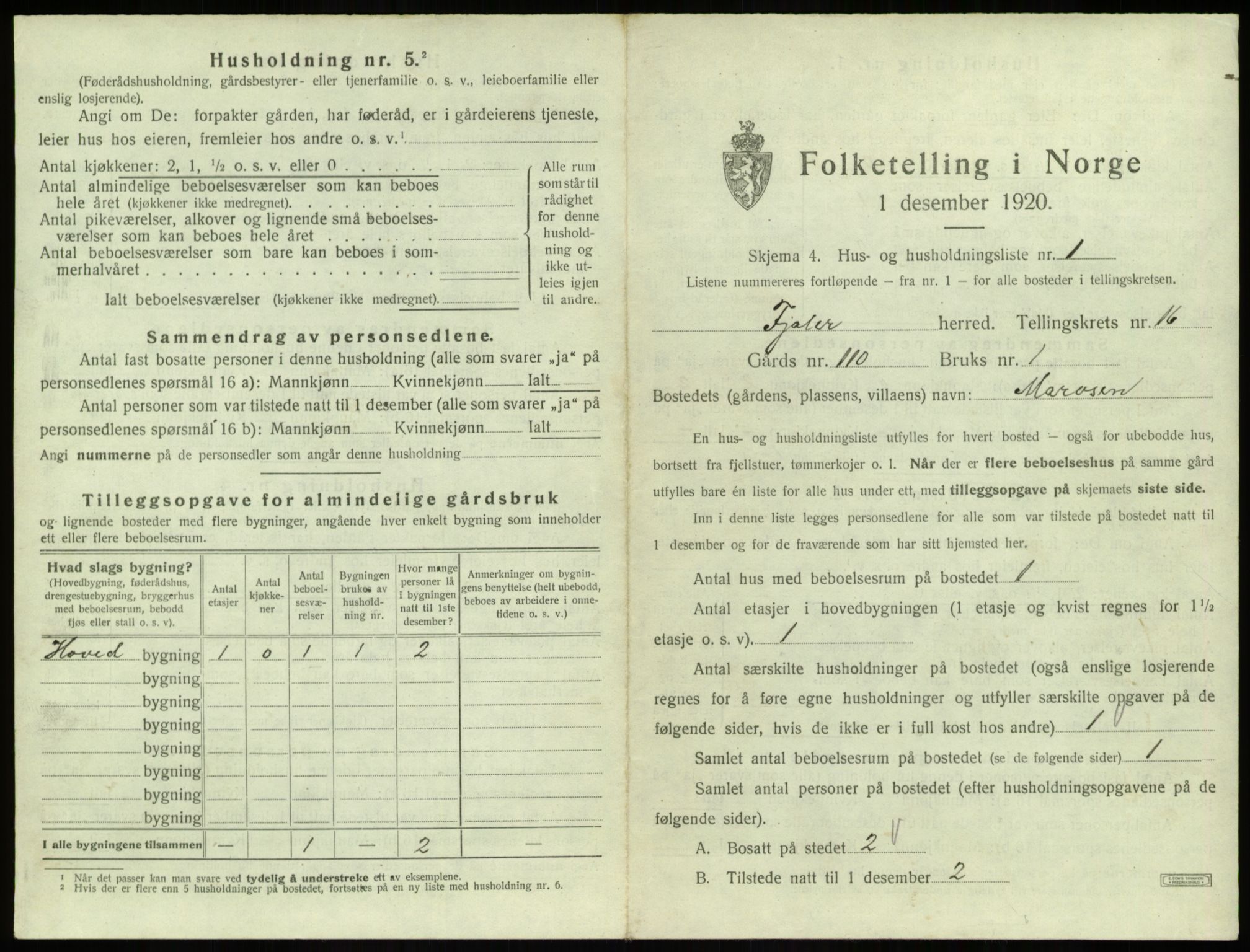 SAB, 1920 census for Fjaler, 1920, p. 1269