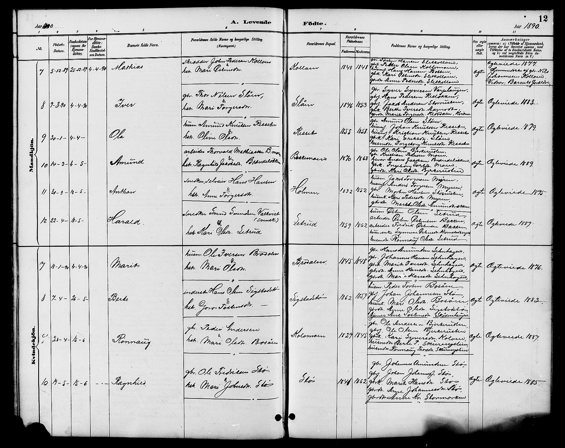 Nord-Fron prestekontor, AV/SAH-PREST-080/H/Ha/Hab/L0006: Parish register (copy) no. 6, 1887-1914, p. 12