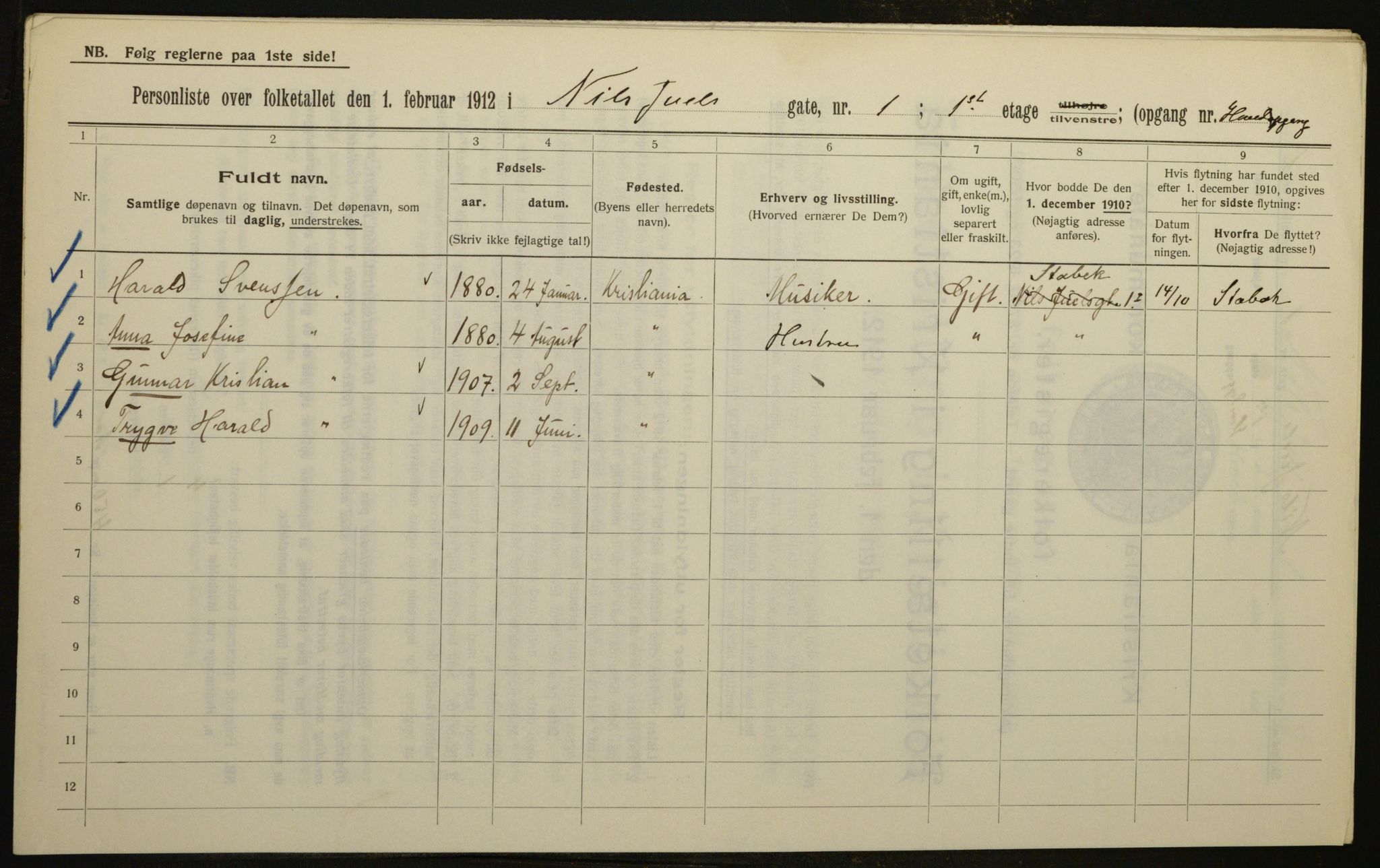 OBA, Municipal Census 1912 for Kristiania, 1912, p. 70724