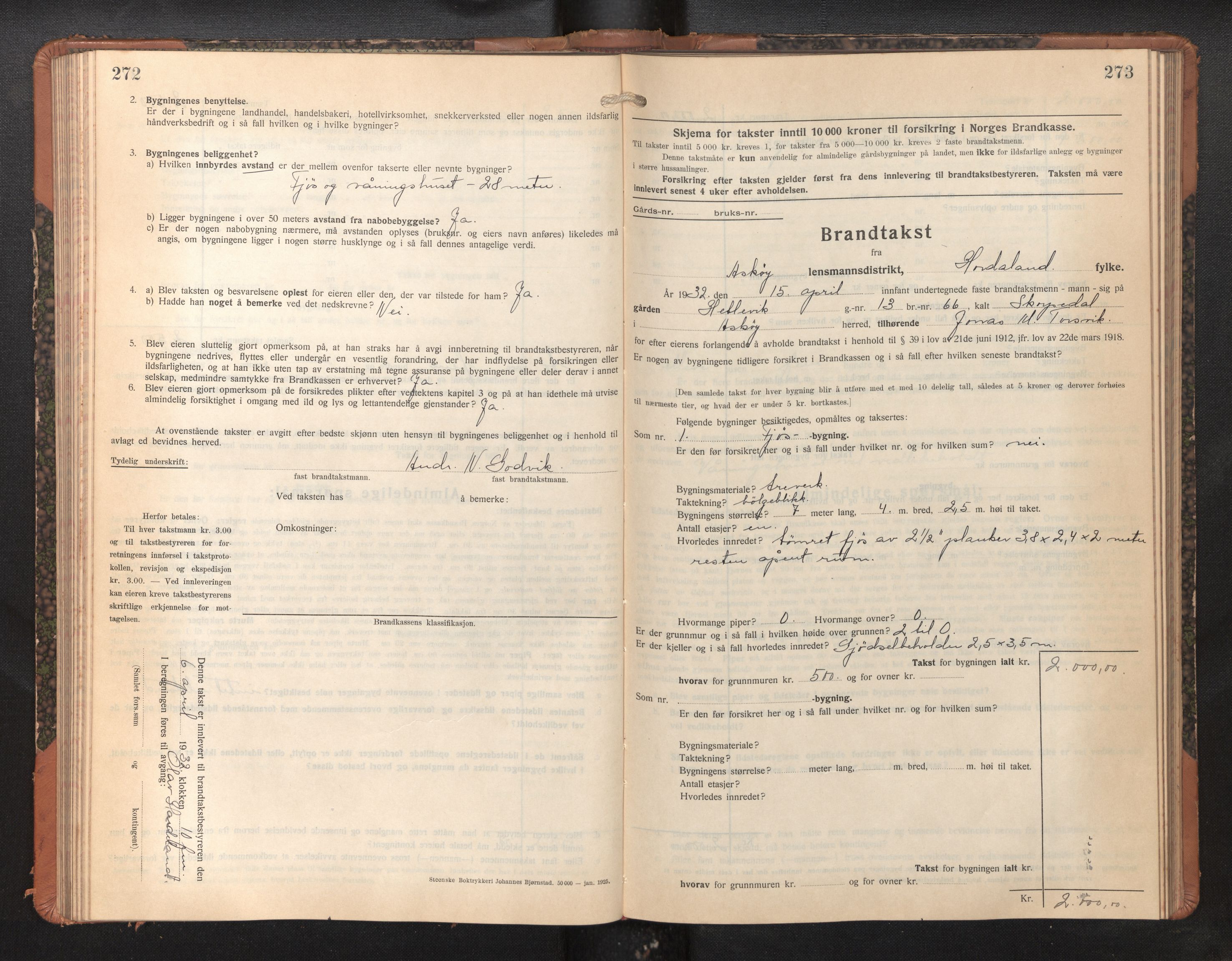 Lensmannen i Askøy, AV/SAB-A-31001/0012/L0009: Branntakstprotokoll, skjematakst, 1927-1934, p. 272-273