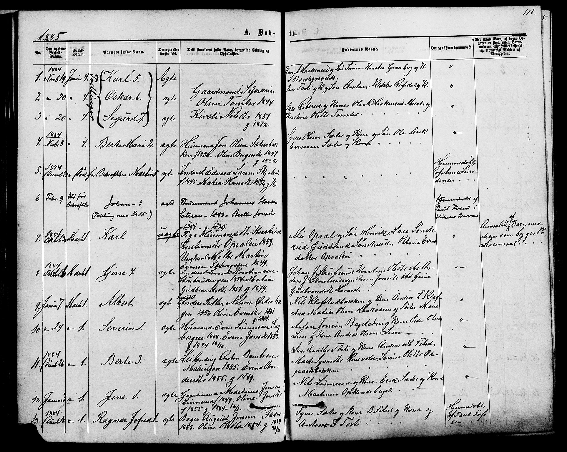 Romedal prestekontor, SAH/PREST-004/K/L0006: Parish register (official) no. 6, 1866-1886, p. 111