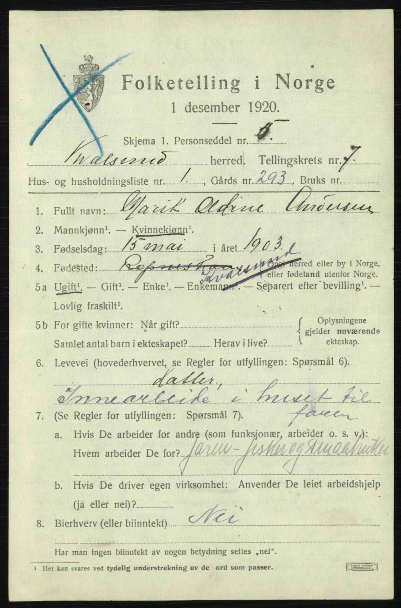 SATØ, 1920 census for , 1920, p. 2126