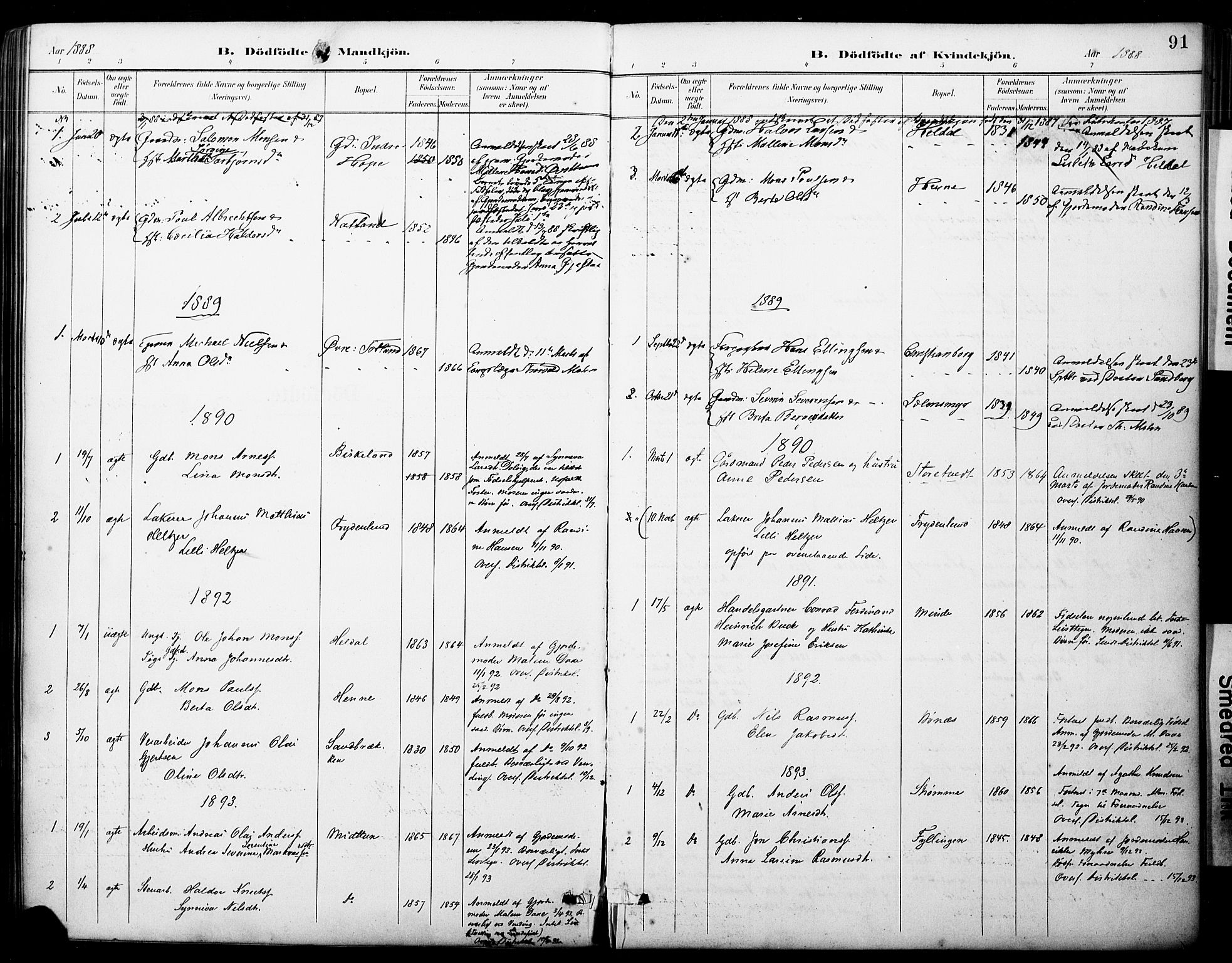 Fana Sokneprestembete, SAB/A-75101/H/Haa/Haai/L0002: Parish register (official) no. I 2, 1888-1899, p. 91