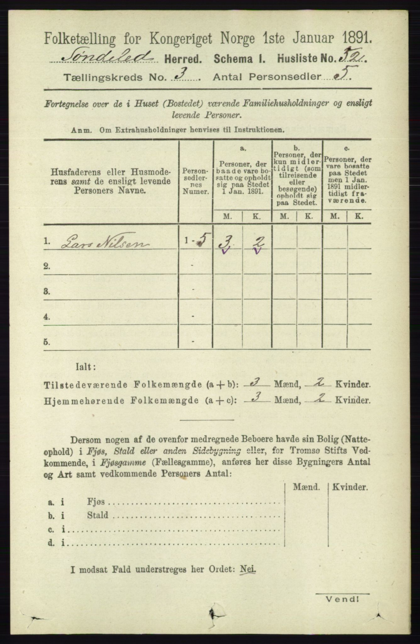 RA, 1891 census for 0913 Søndeled, 1891, p. 597