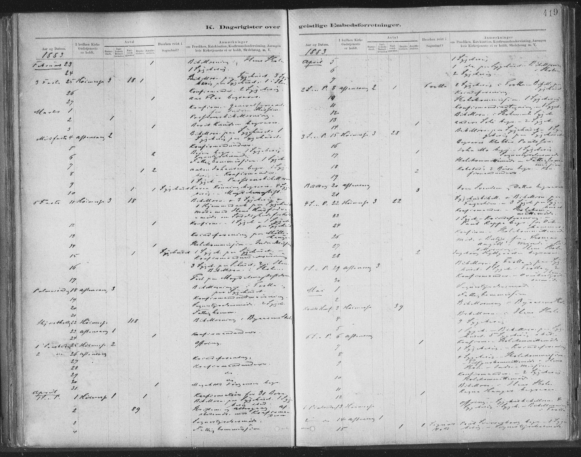 Ministerialprotokoller, klokkerbøker og fødselsregistre - Sør-Trøndelag, AV/SAT-A-1456/603/L0163: Parish register (official) no. 603A02, 1879-1895, p. 419