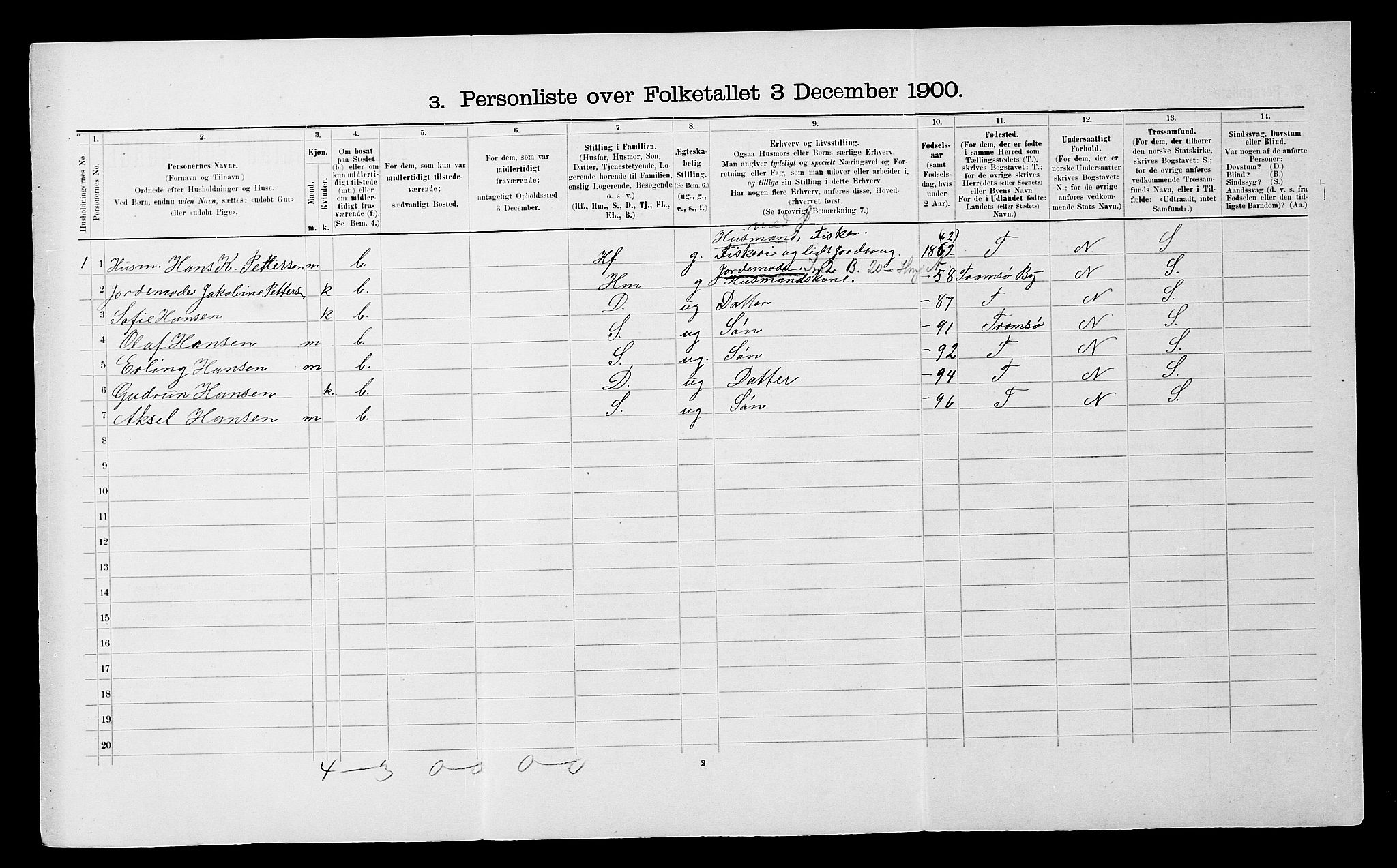 SATØ, 1900 census for Hillesøy, 1900, p. 100