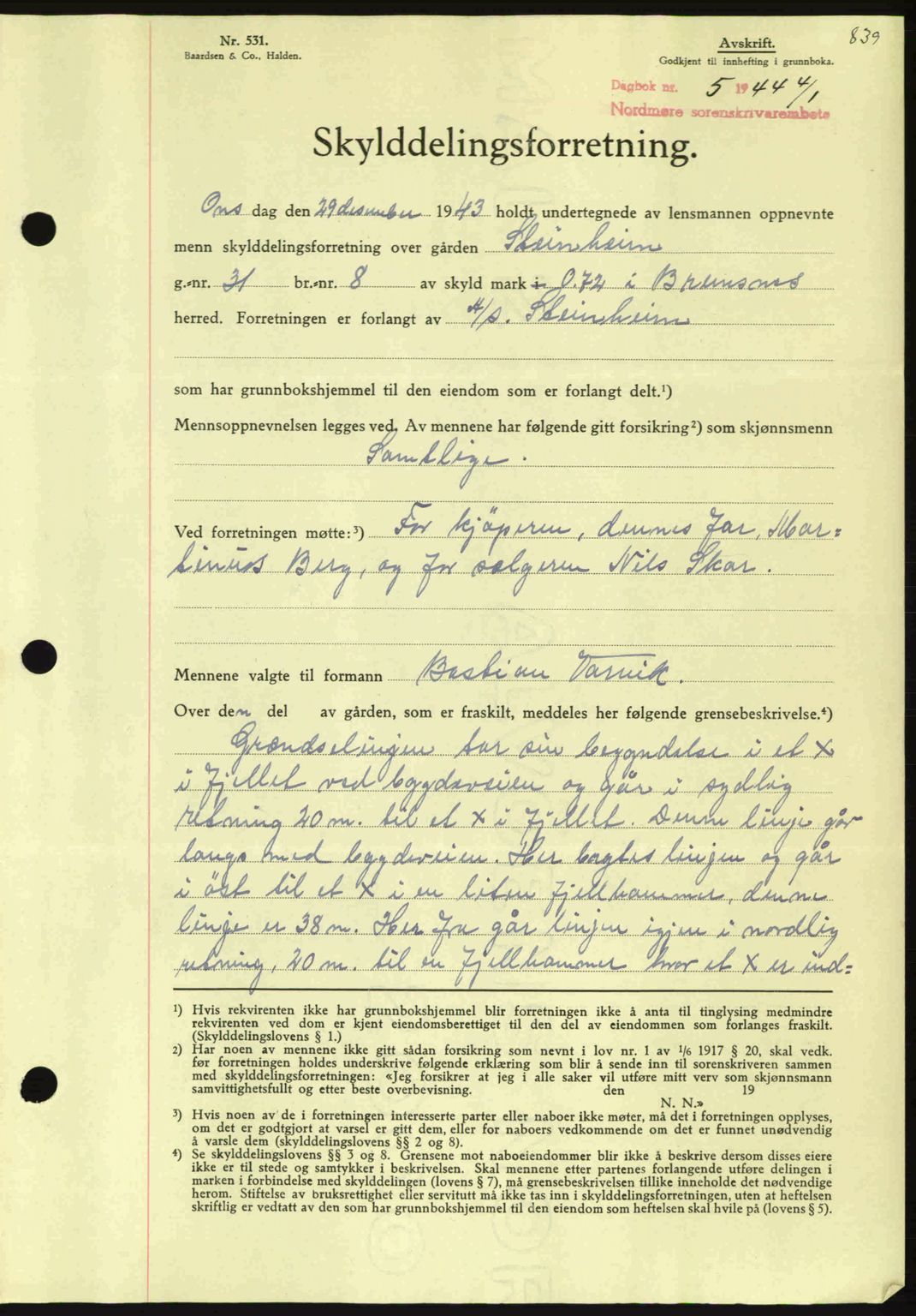 Nordmøre sorenskriveri, SAT/A-4132/1/2/2Ca: Mortgage book no. A96, 1943-1944, Diary no: : 5/1944