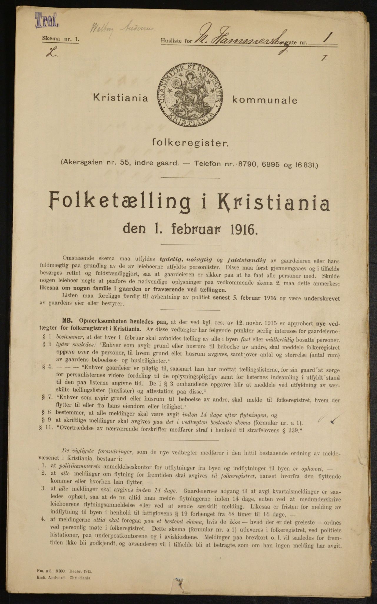 OBA, Municipal Census 1916 for Kristiania, 1916, p. 70892