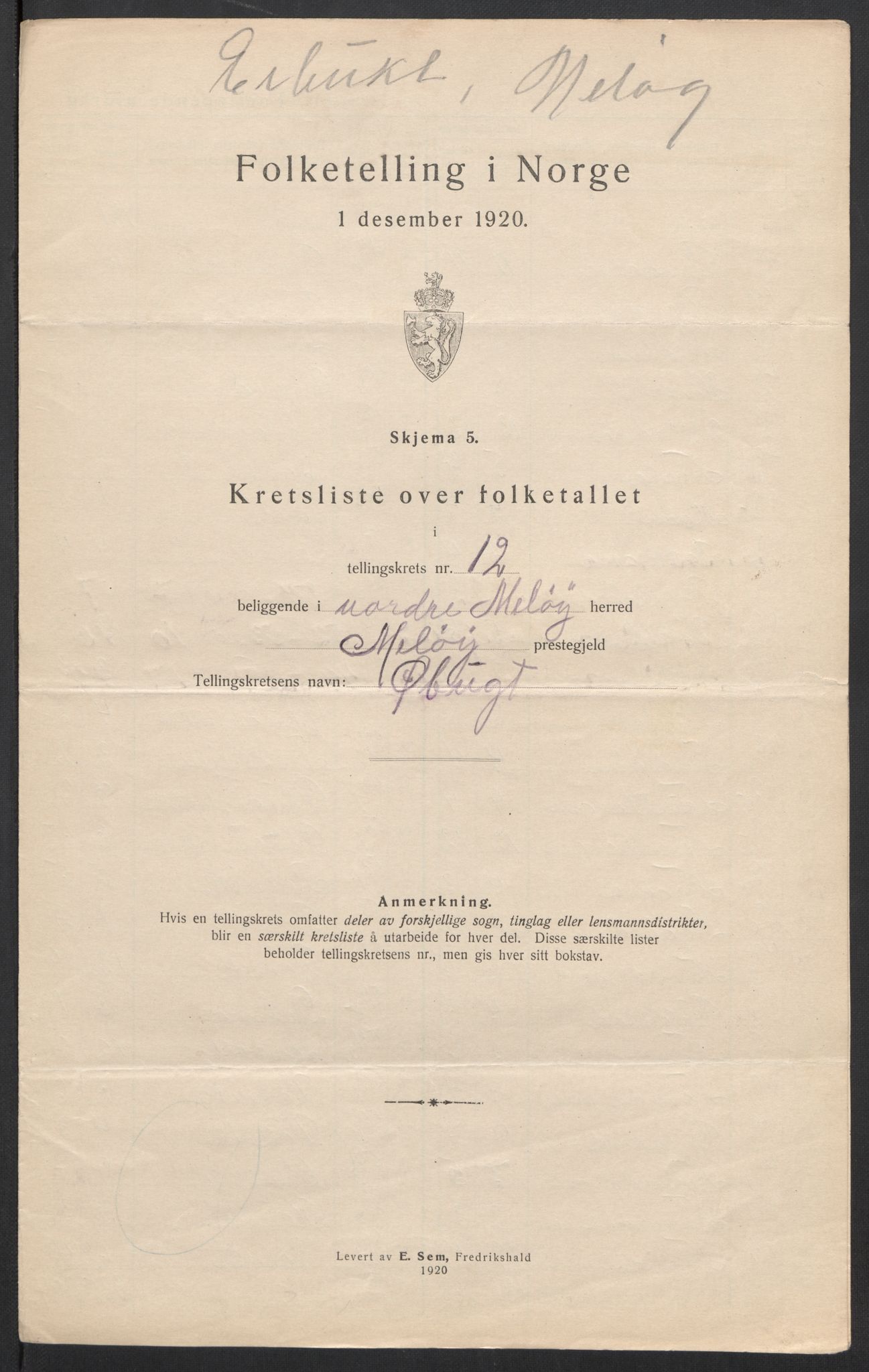 SAT, 1920 census for Meløy, 1920, p. 42