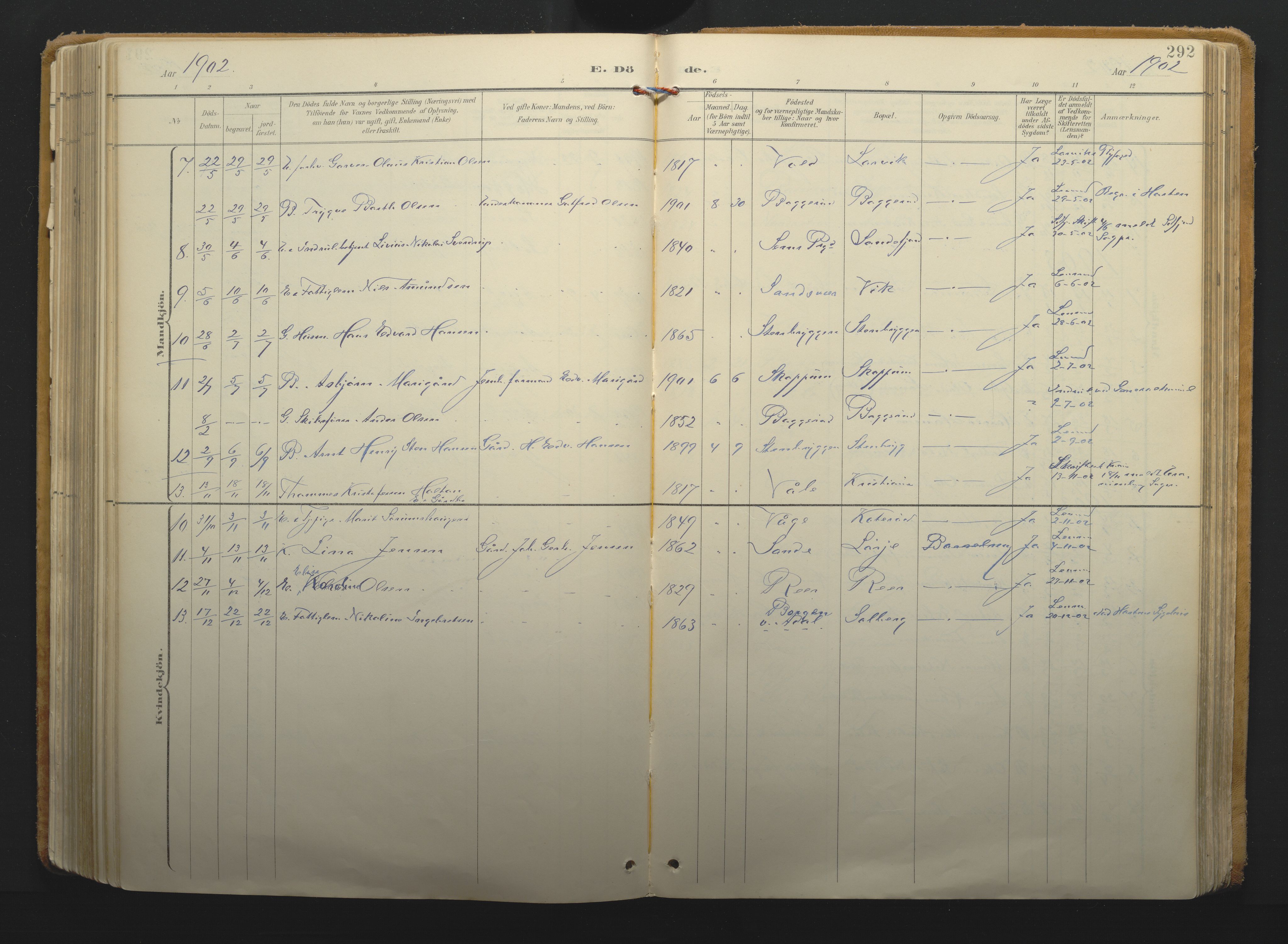 Borre kirkebøker, AV/SAKO-A-338/F/Fa/L0011: Parish register (official) no. I 11, 1897-1921, p. 292