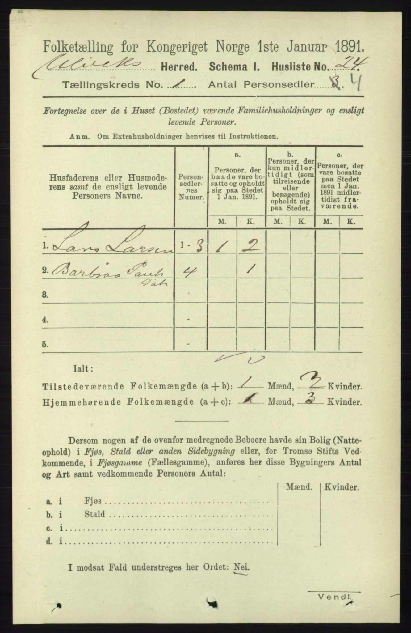 RA, 1891 census for 1233 Ulvik, 1891, p. 64