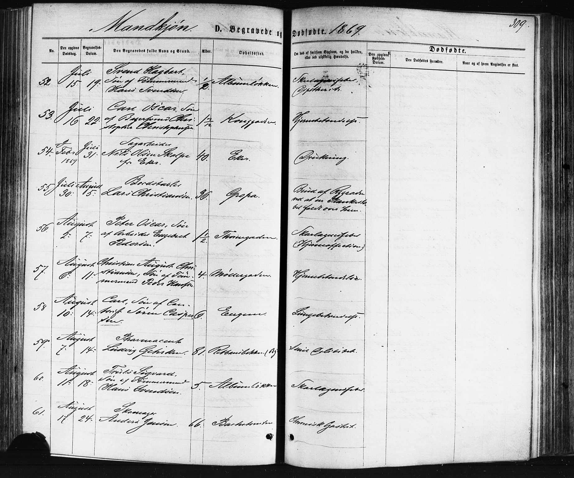 Bragernes kirkebøker, AV/SAKO-A-6/F/Fb/L0004: Parish register (official) no. II 4, 1869-1875, p. 309