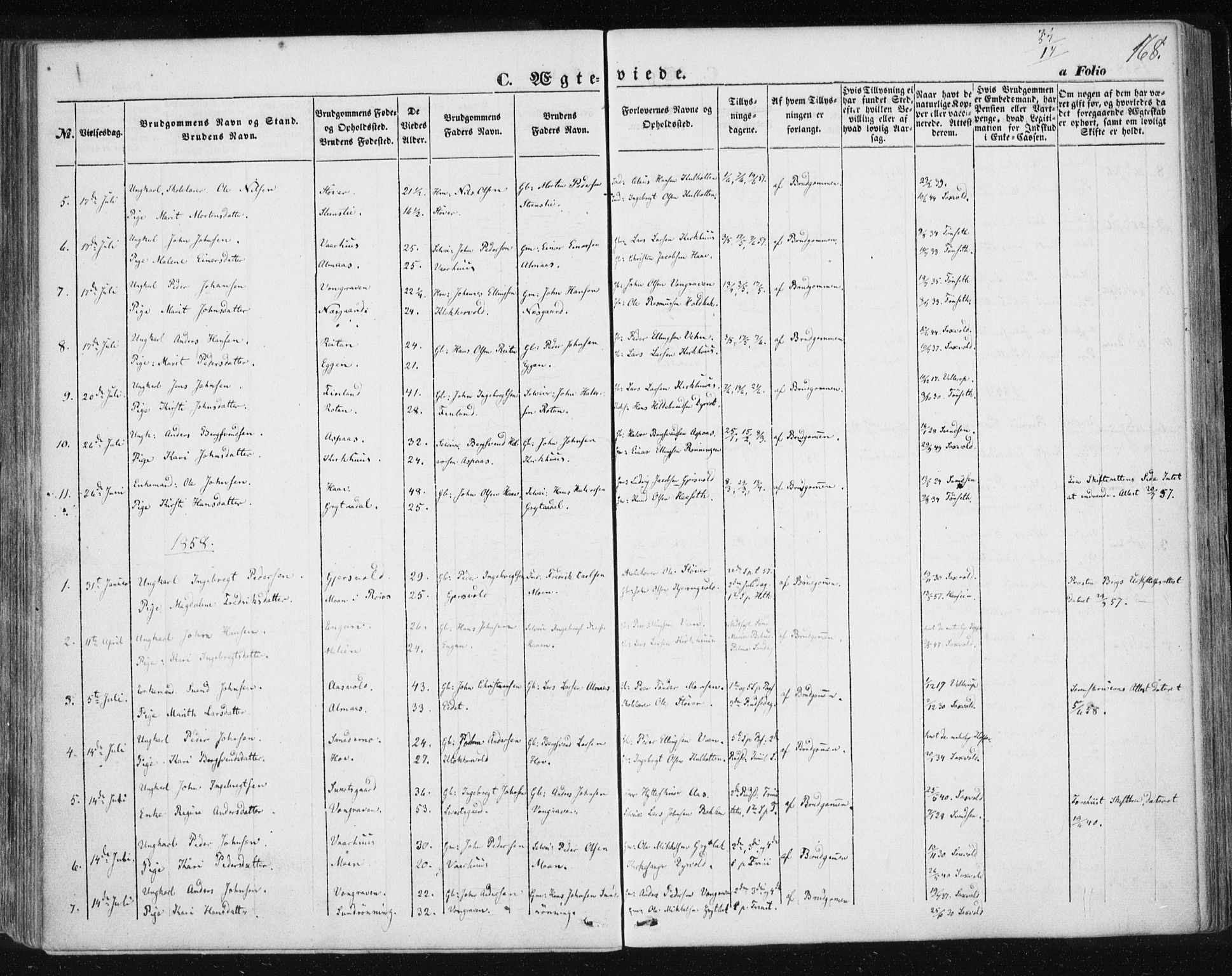 Ministerialprotokoller, klokkerbøker og fødselsregistre - Sør-Trøndelag, SAT/A-1456/685/L0965: Parish register (official) no. 685A06 /3, 1846-1859, p. 168