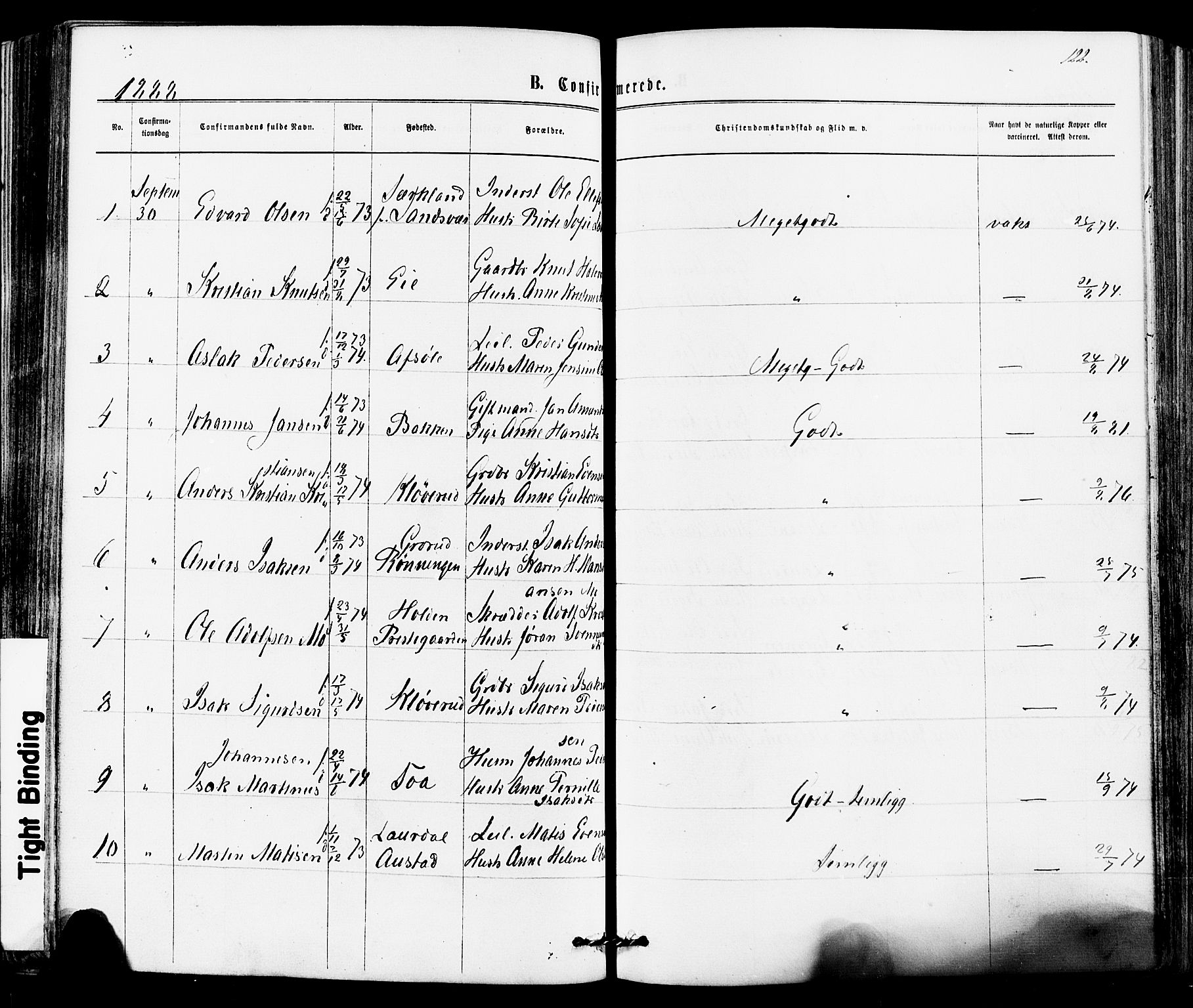 Siljan kirkebøker, SAKO/A-300/F/Fa/L0002: Parish register (official) no. 2, 1870-1895, p. 122