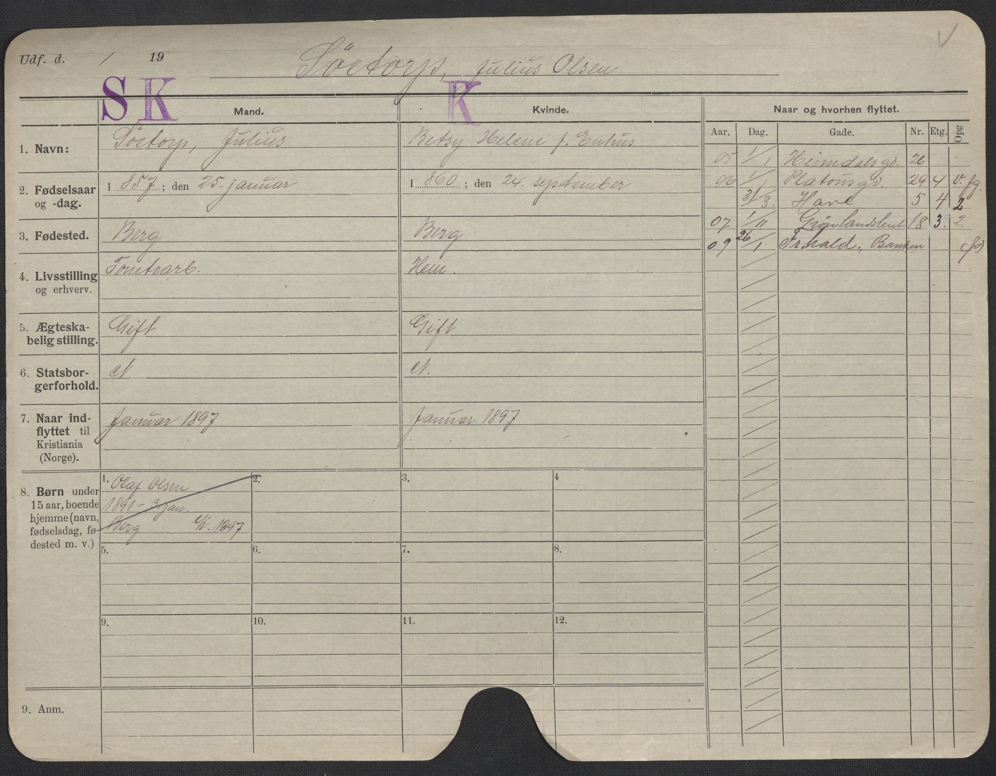 Oslo folkeregister, Registerkort, SAO/A-11715/F/Fa/Fac/L0010: Menn, 1906-1914, p. 1236a