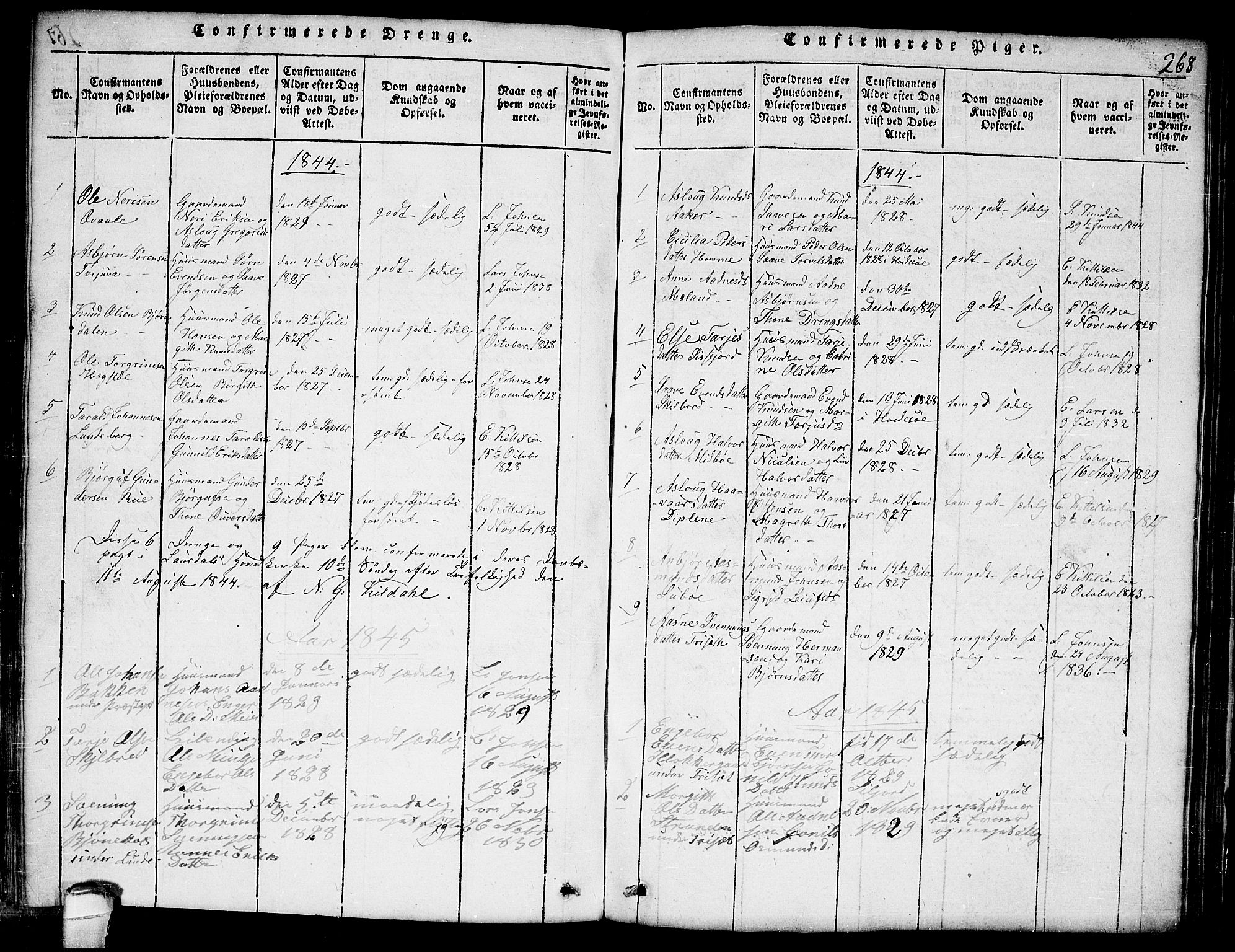 Lårdal kirkebøker, SAKO/A-284/G/Ga/L0001: Parish register (copy) no. I 1, 1815-1861, p. 268
