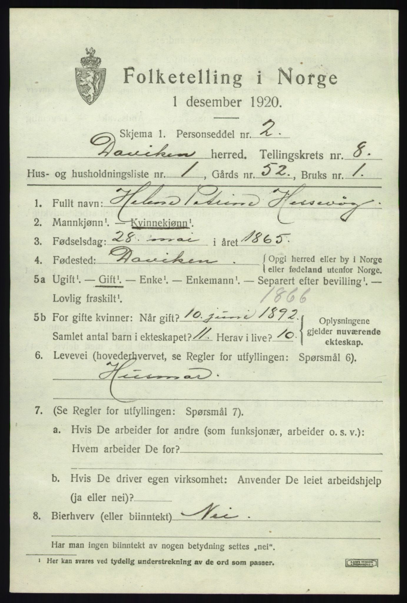 SAB, 1920 census for Davik, 1920, p. 4227