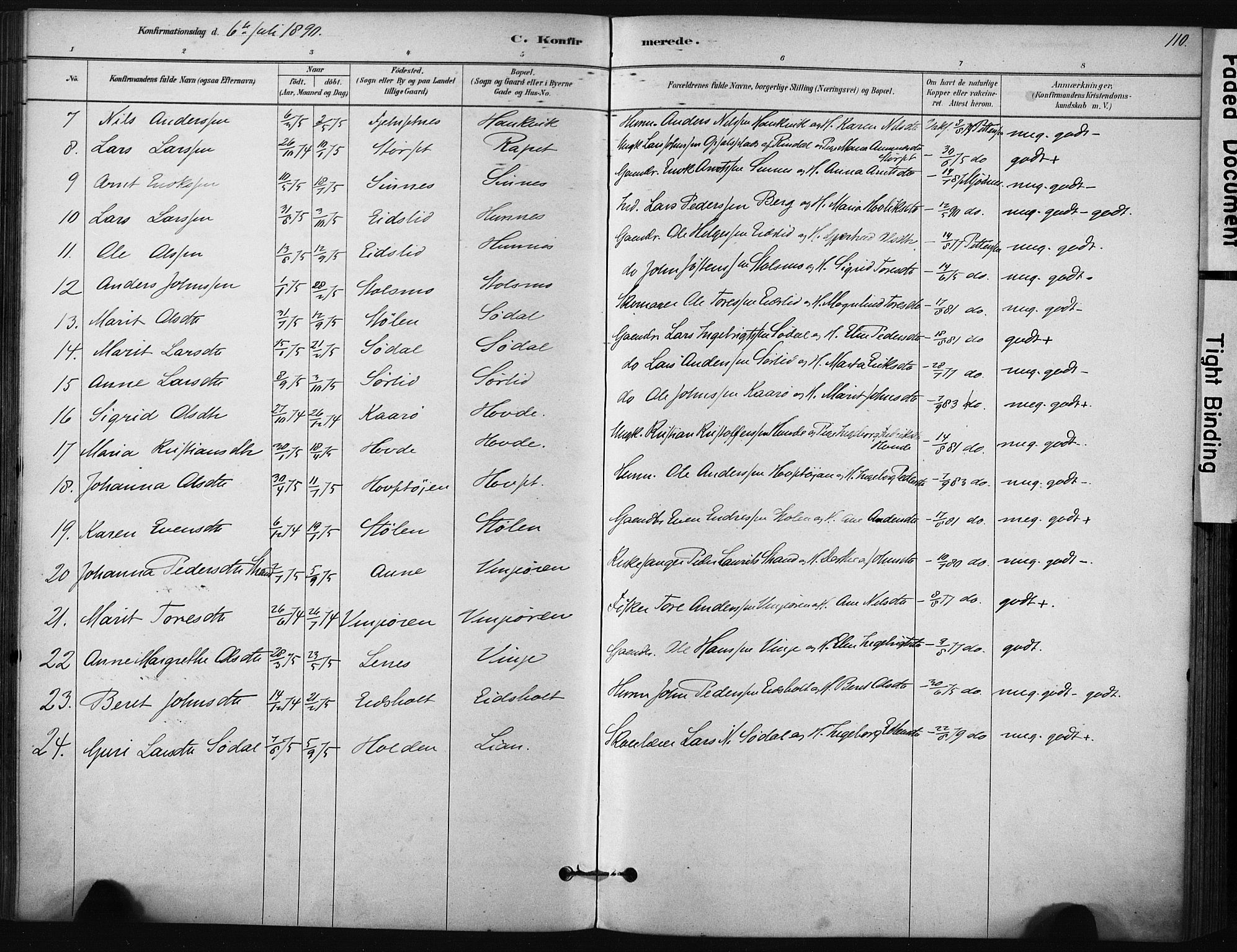Ministerialprotokoller, klokkerbøker og fødselsregistre - Sør-Trøndelag, AV/SAT-A-1456/631/L0512: Parish register (official) no. 631A01, 1879-1912, p. 110