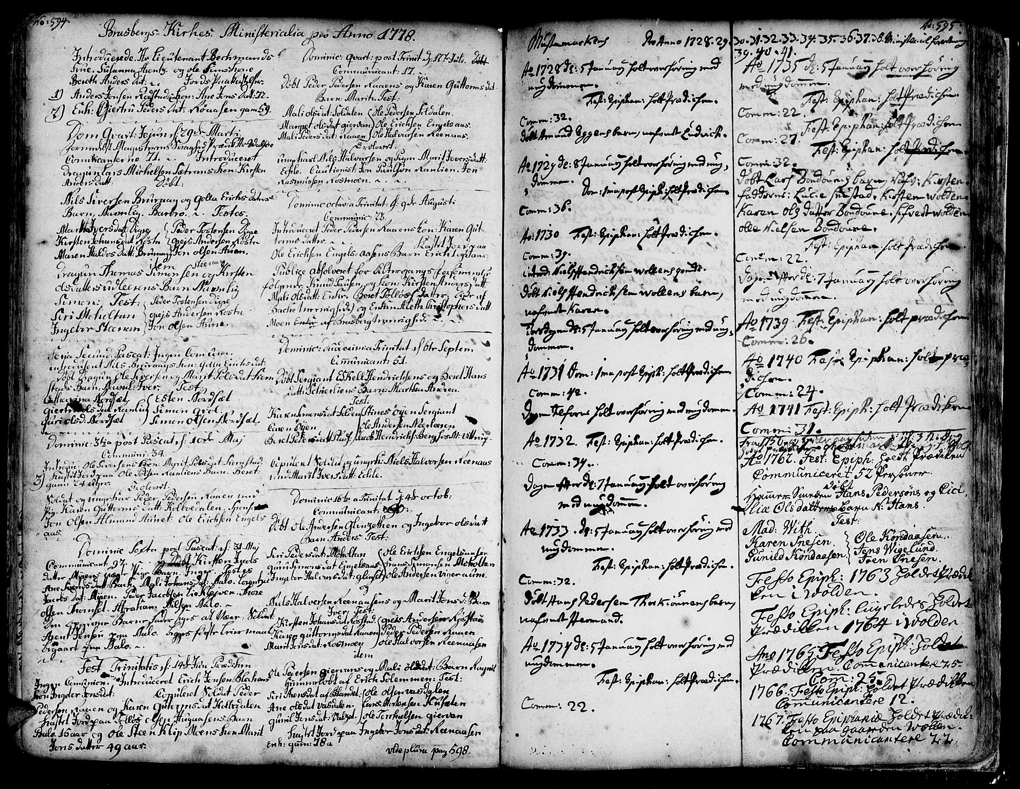 Ministerialprotokoller, klokkerbøker og fødselsregistre - Sør-Trøndelag, SAT/A-1456/606/L0279: Parish register (official) no. 606A01 /5, 1728-1778, p. 594-595
