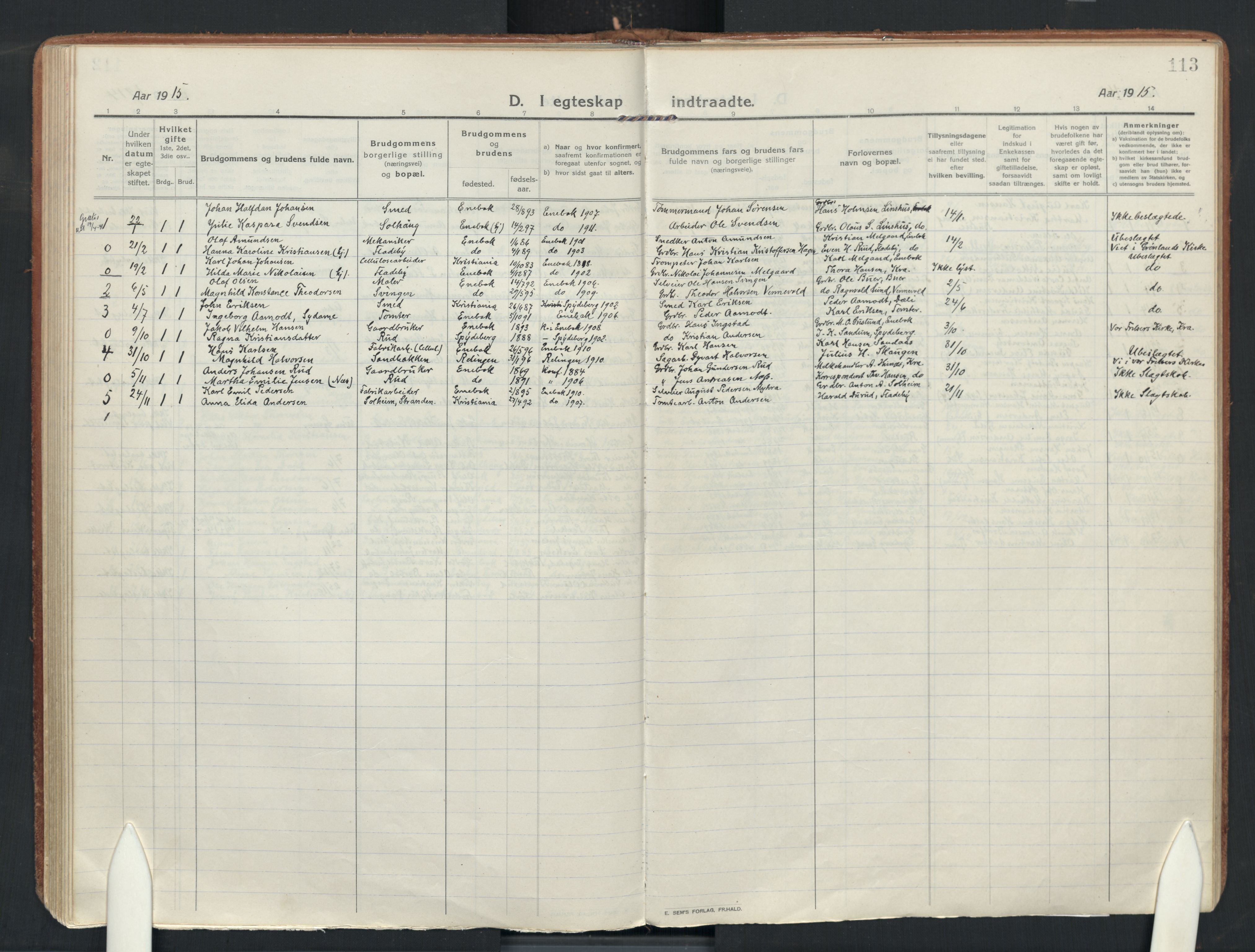 Enebakk prestekontor Kirkebøker, AV/SAO-A-10171c/F/Fa/L0019: Parish register (official) no. I 19, 1912-1935, p. 113