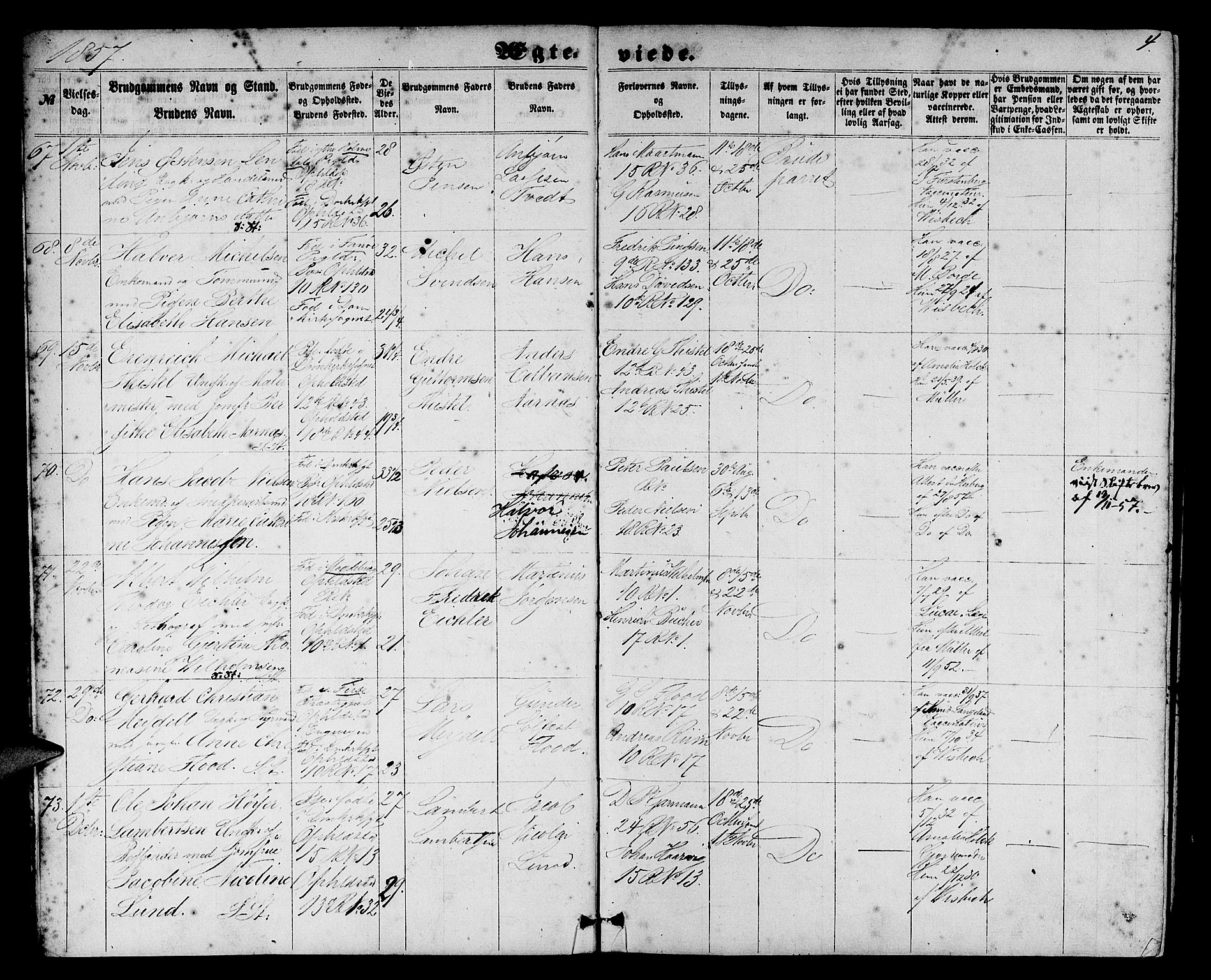 Domkirken sokneprestembete, SAB/A-74801/H/Hab/L0030: Parish register (copy) no. D 2, 1857-1876, p. 4