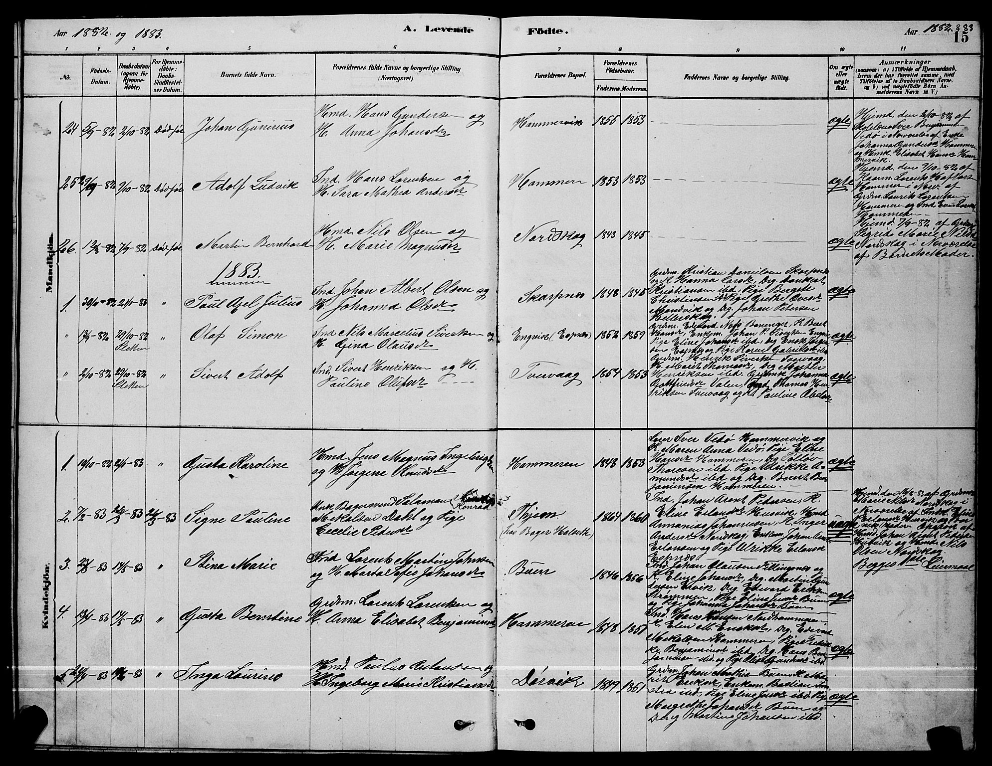 Ministerialprotokoller, klokkerbøker og fødselsregistre - Sør-Trøndelag, SAT/A-1456/641/L0597: Parish register (copy) no. 641C01, 1878-1893, p. 15