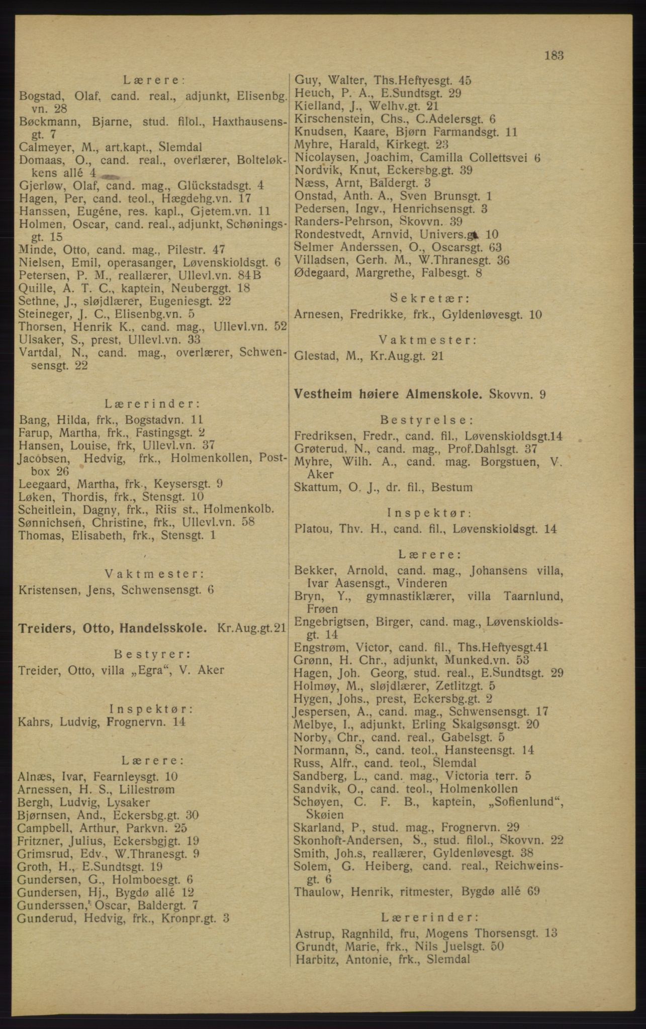 Kristiania/Oslo adressebok, PUBL/-, 1913, p. 185