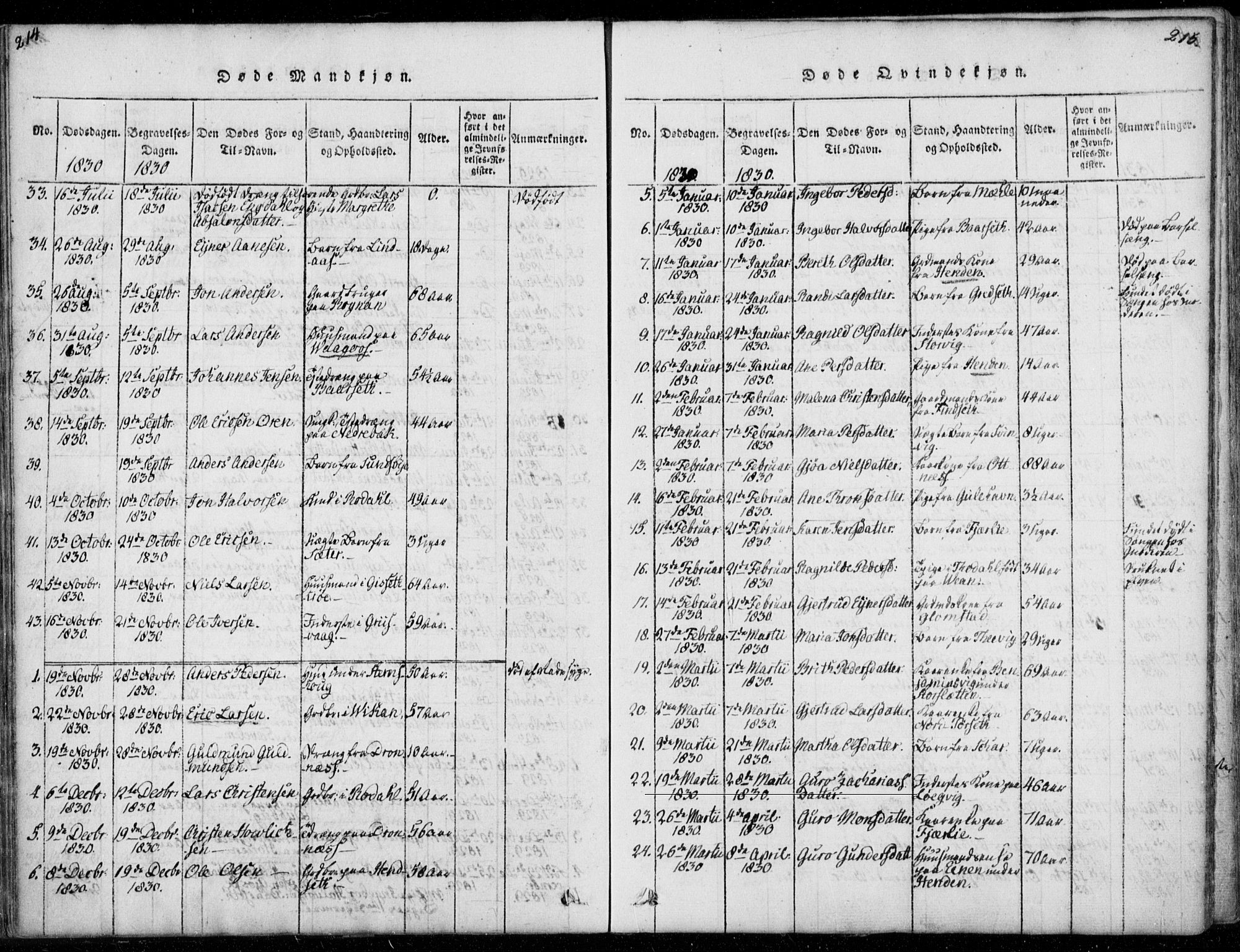 Ministerialprotokoller, klokkerbøker og fødselsregistre - Møre og Romsdal, AV/SAT-A-1454/578/L0903: Parish register (official) no. 578A02, 1819-1838, p. 214-215