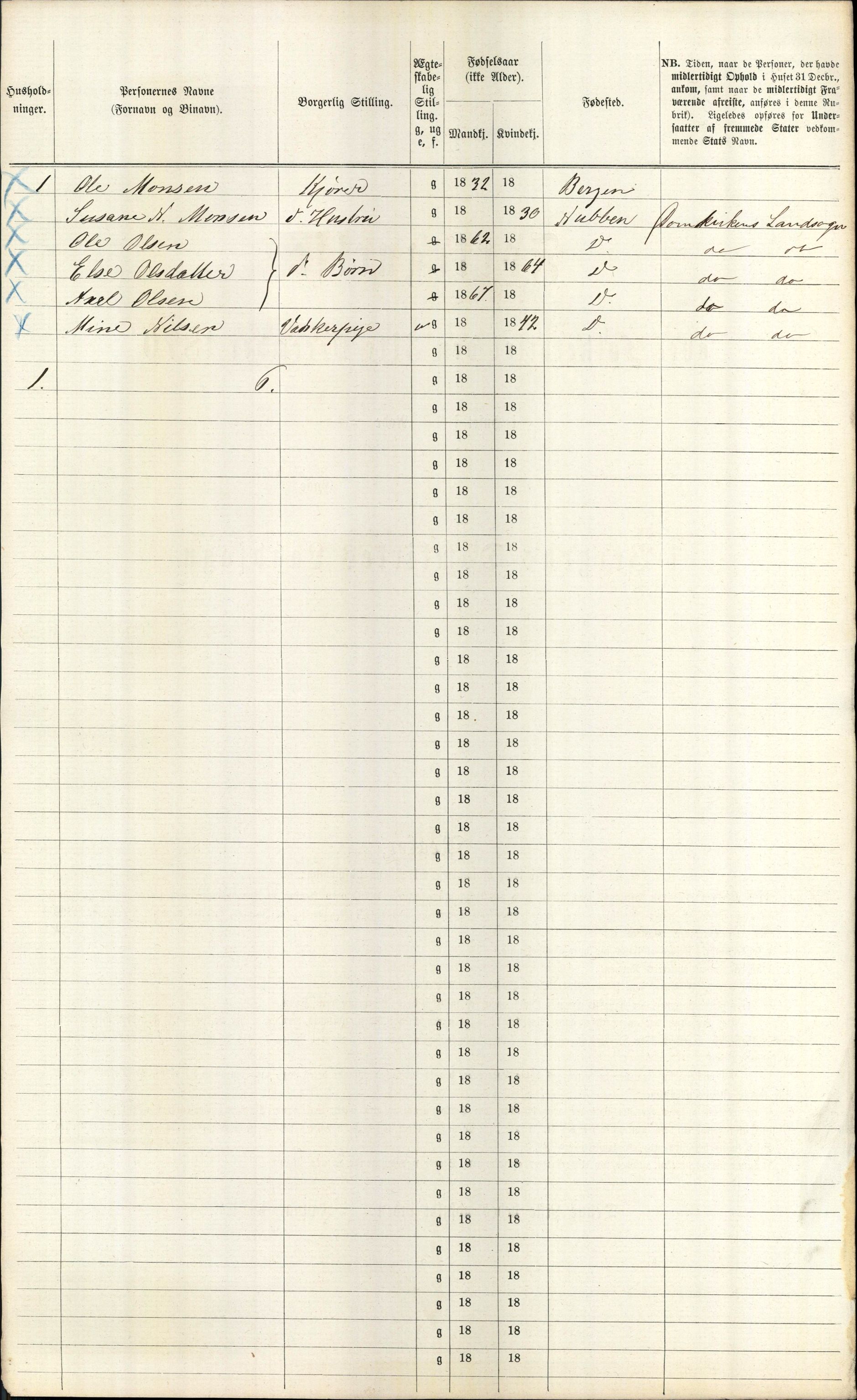 RA, 1870 census for 1301 Bergen, 1870