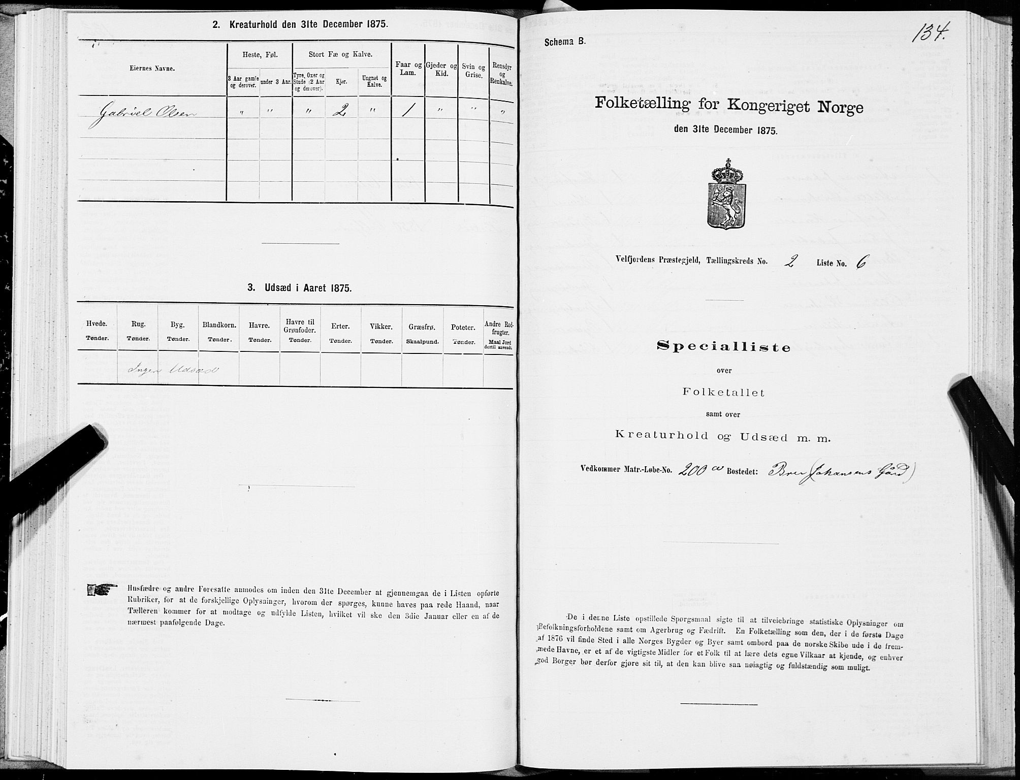 SAT, 1875 census for 1813P Velfjord, 1875, p. 1134
