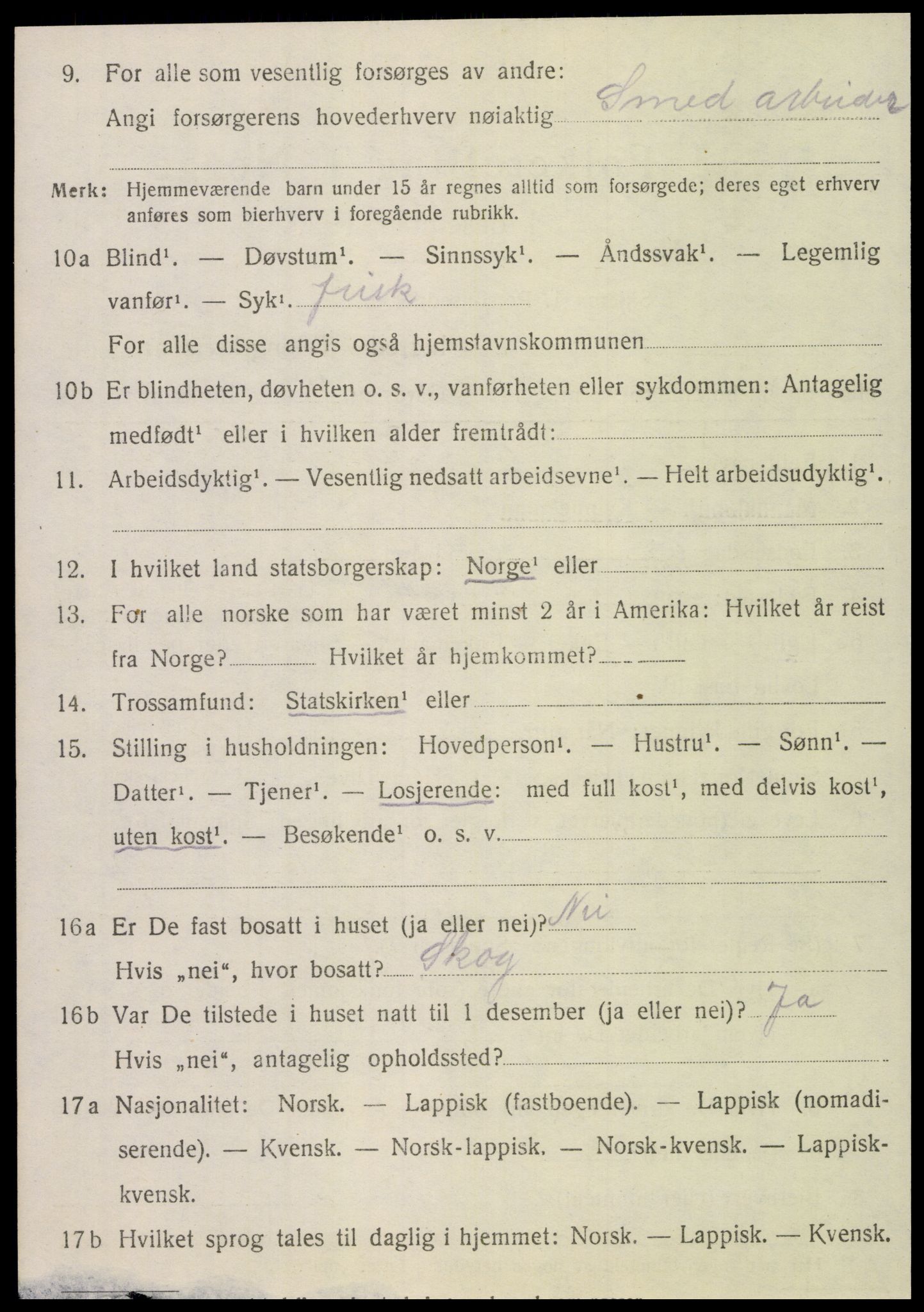 SAT, 1920 census for Velfjord, 1920, p. 2710