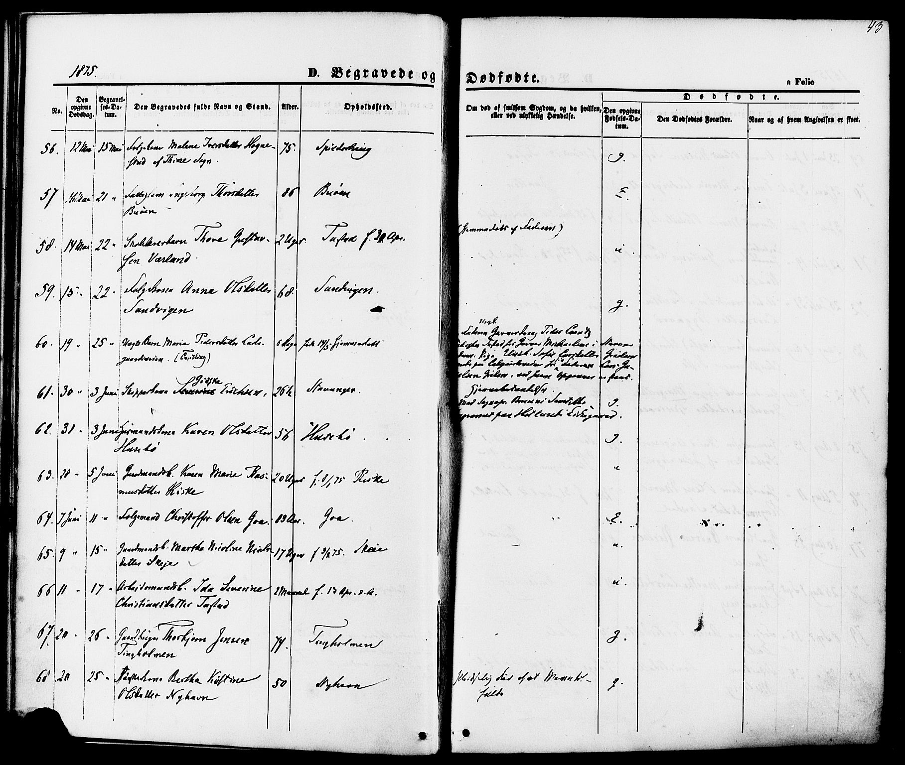 Hetland sokneprestkontor, SAST/A-101826/30/30BA/L0006: Parish register (official) no. A 6, 1869-1884, p. 43