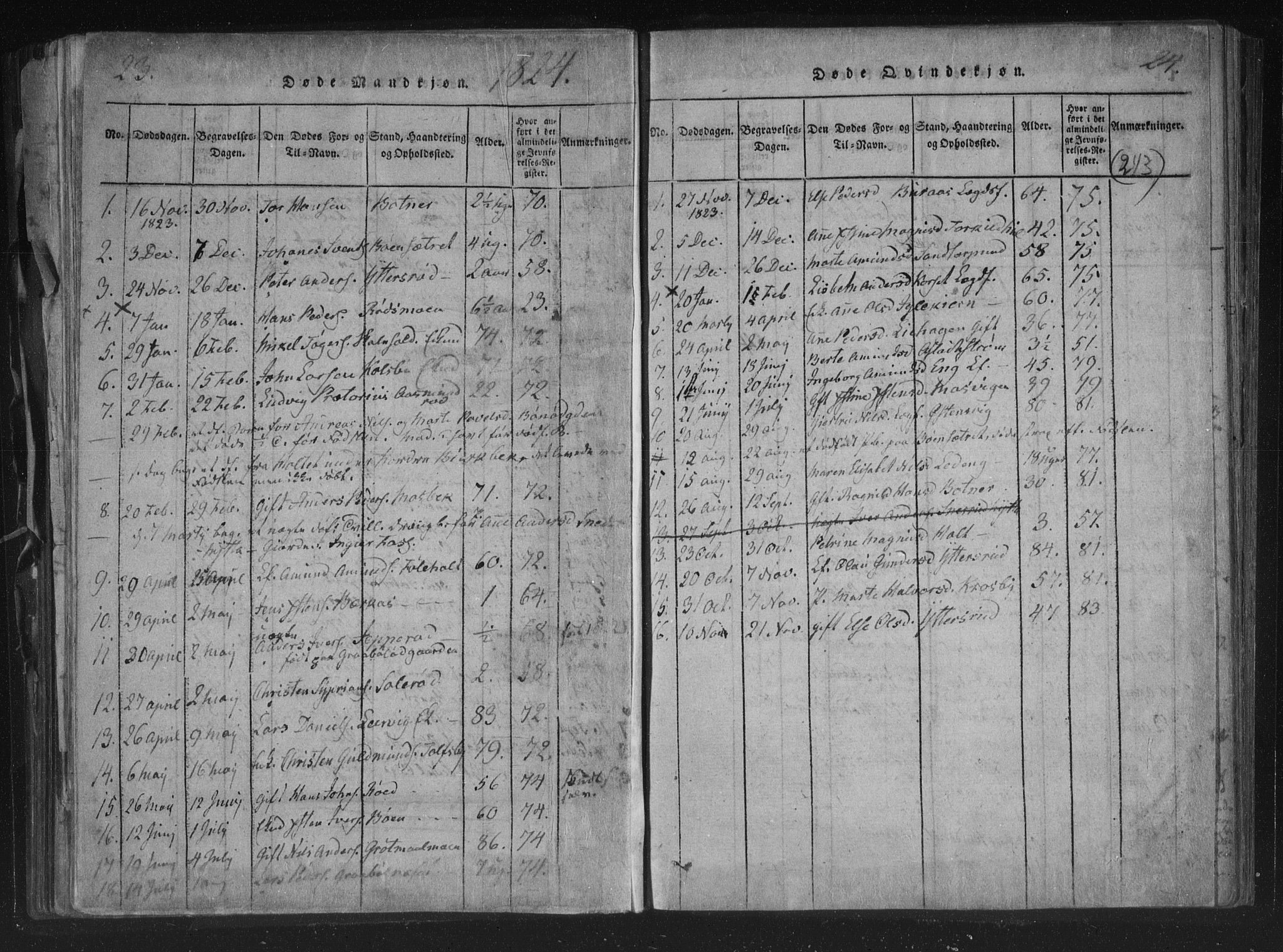 Aremark prestekontor Kirkebøker, SAO/A-10899/F/Fc/L0001: Parish register (official) no. III 1, 1814-1834, p. 23-24