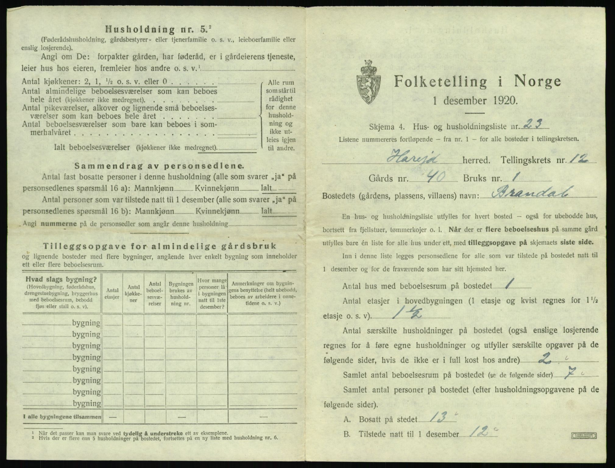 SAT, 1920 census for Hareid, 1920, p. 665