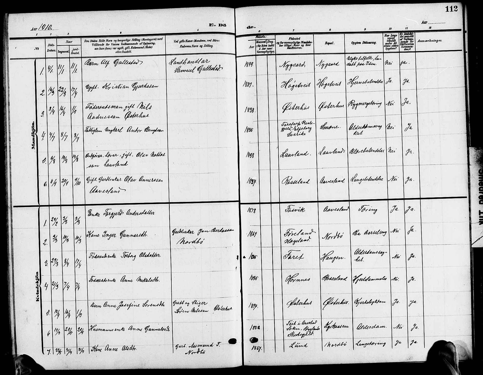 Evje sokneprestkontor, AV/SAK-1111-0008/F/Fb/Fba/L0004: Parish register (copy) no. B 4, 1899-1914, p. 112