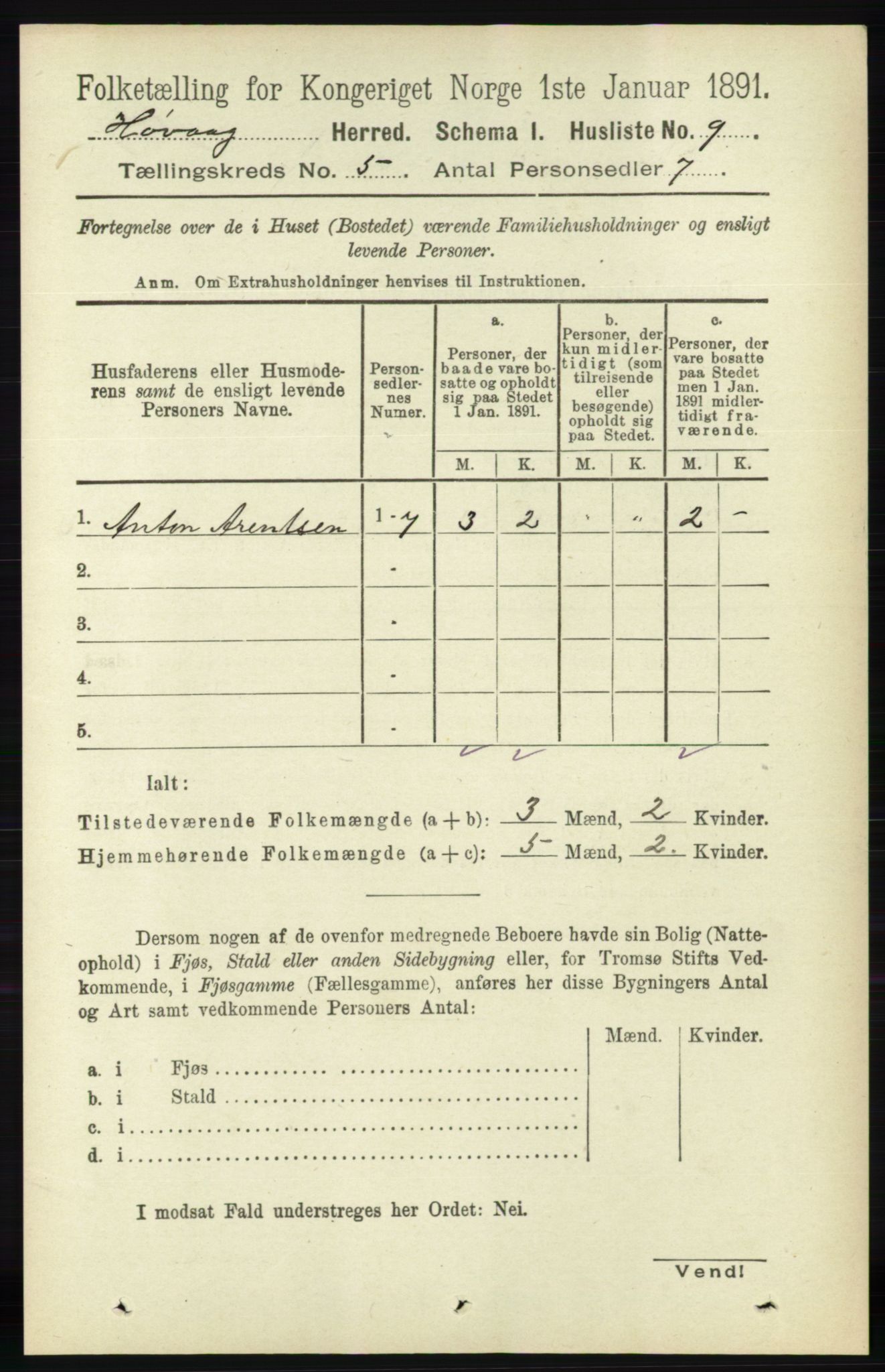 RA, 1891 census for 0927 Høvåg, 1891, p. 1794