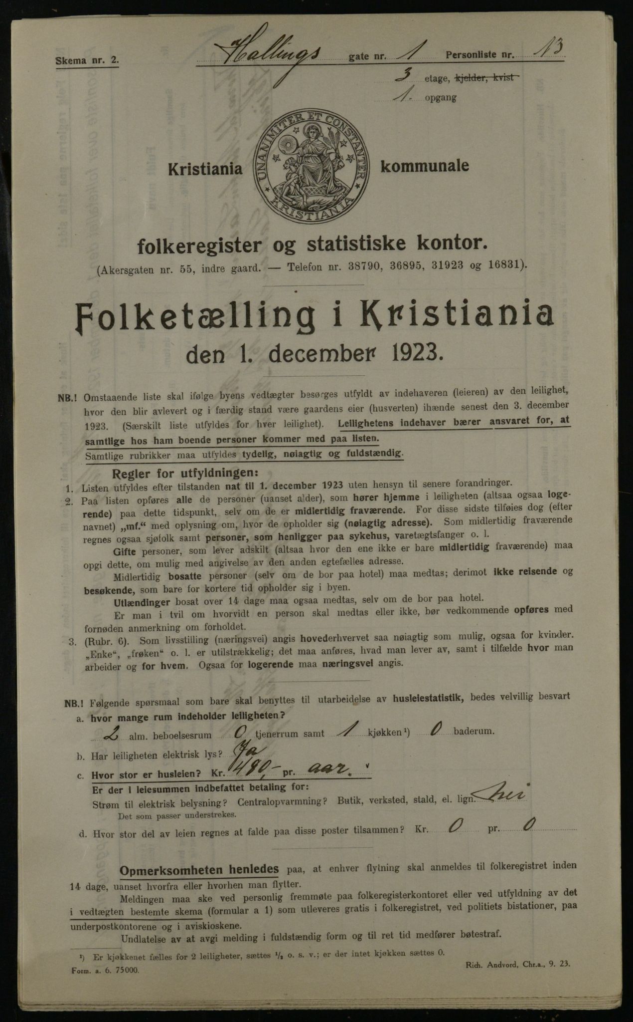 OBA, Municipal Census 1923 for Kristiania, 1923, p. 38059