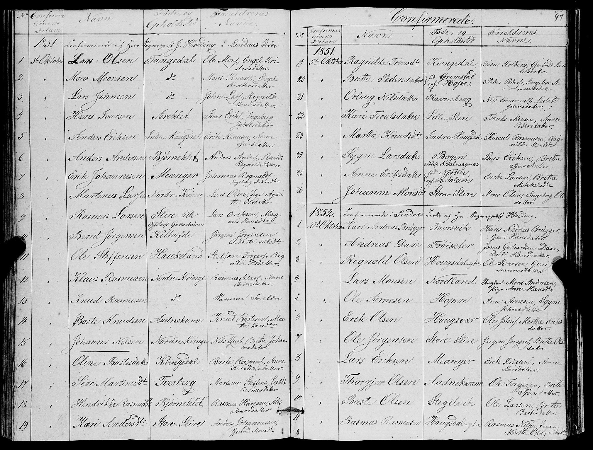 Masfjorden sokneprestembete, AV/SAB-A-77001: Parish register (copy) no. A 1, 1851-1875, p. 97