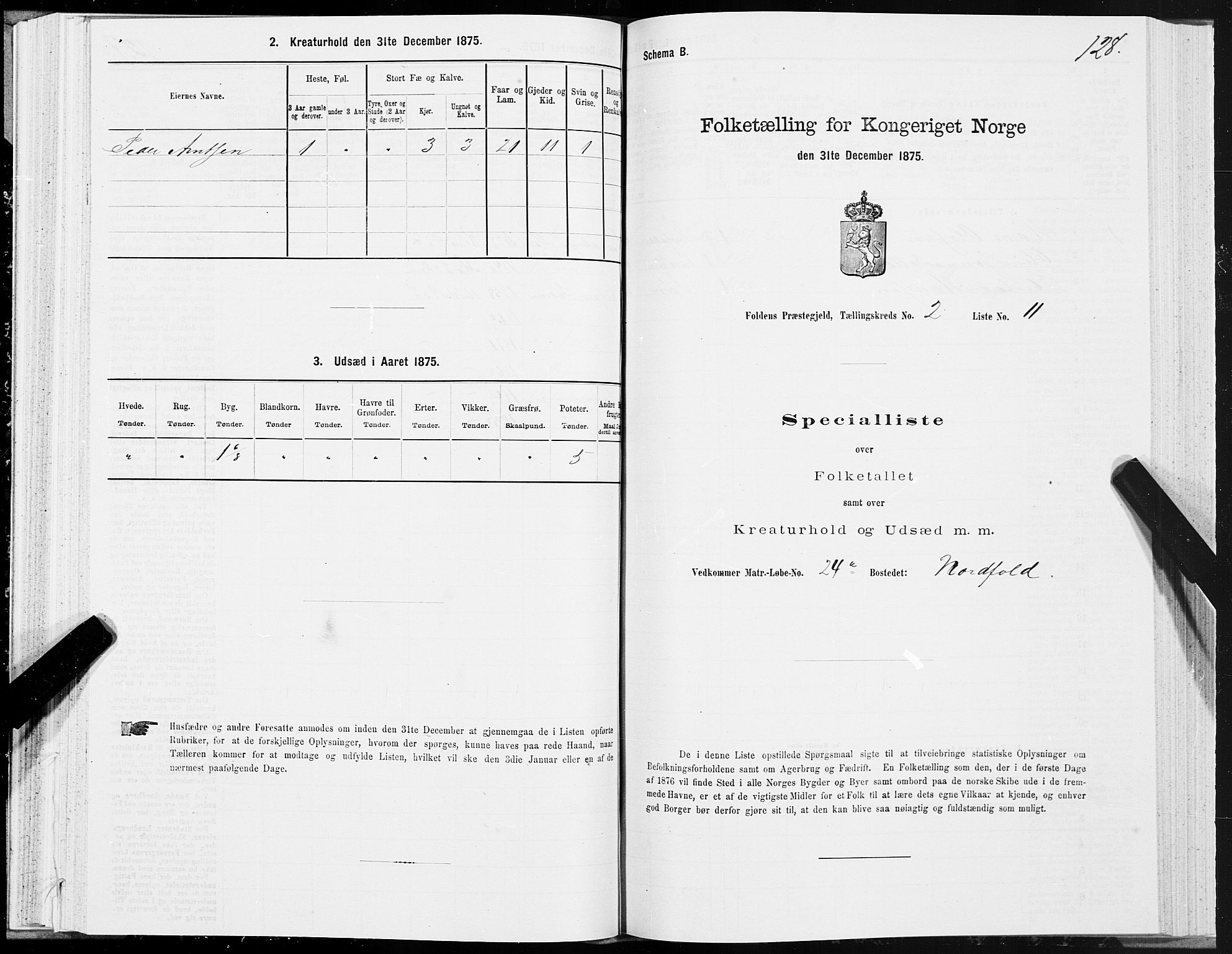 SAT, 1875 census for 1845P Folda, 1875, p. 1128